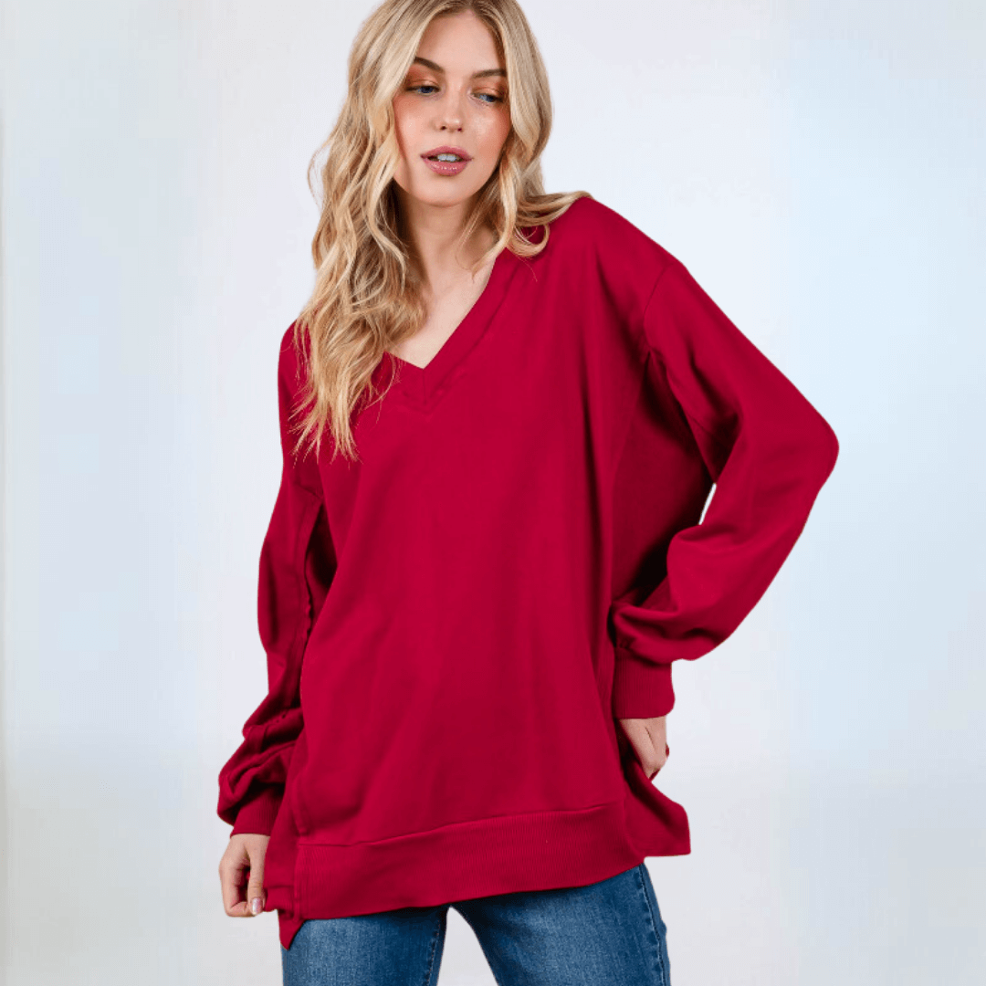 Red Oversized Sweatshirt for Women - Cozy & Comfortable Pullover Hoodie Made in USA - Perfect for Lounging, Casual Outfits & Winter Layering