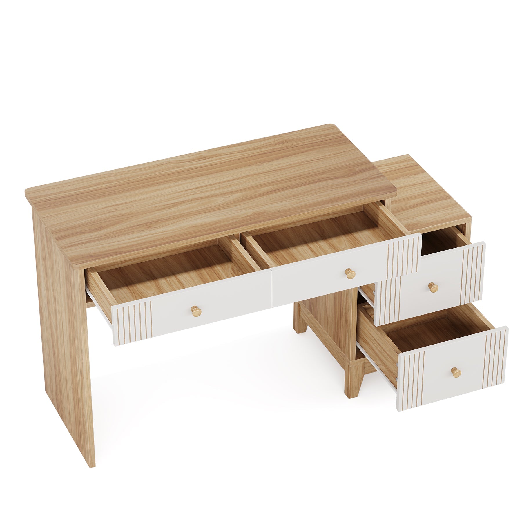 4 Drawer Computer Desk - Sturdy Wooden Study Writing Table with Storage Shelf, Home Office Desk for Work & Study - Perfect for Small Spaces & Dorm Rooms