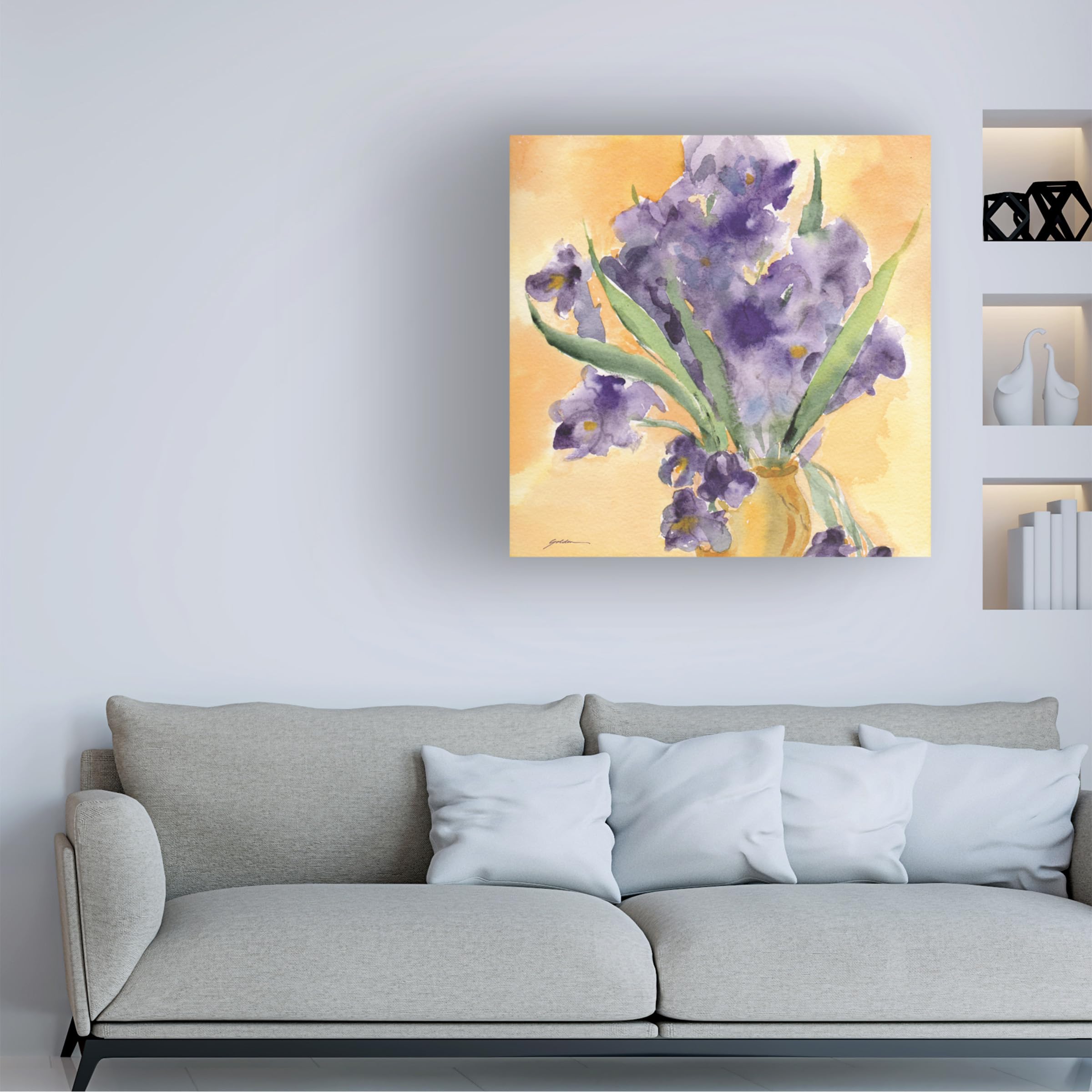 Trademark Fine Art 'Vase Of Irises' Canvas Wall Art Print by Sheila Golden - Floral Home Decor for Living Room, Bedroom & Office