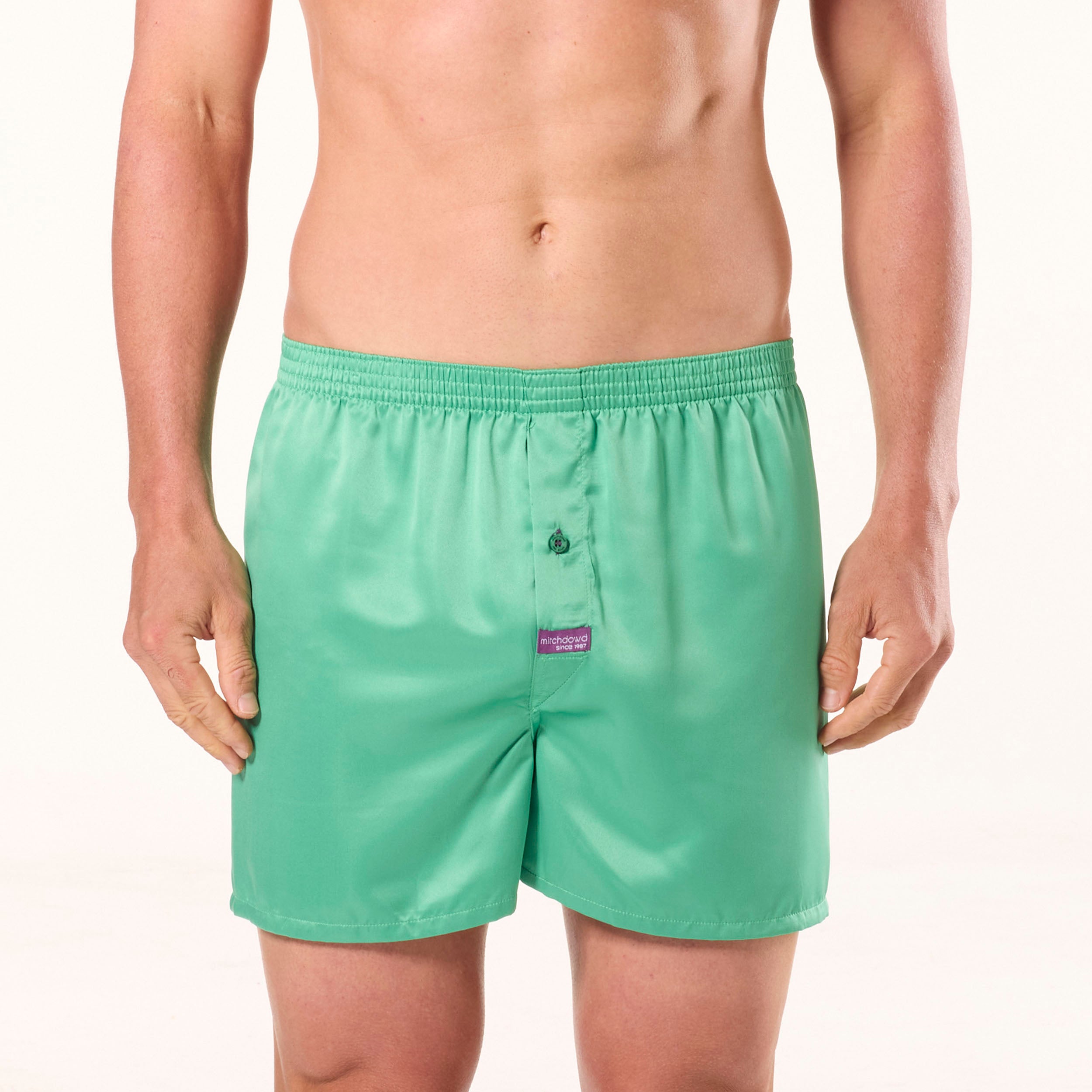 Premium Men's Satin Boxer Shorts - Soft & Breathable Underwear for Comfort - Green Color - Perfect for Sleep, Lounge & Everyday Wear