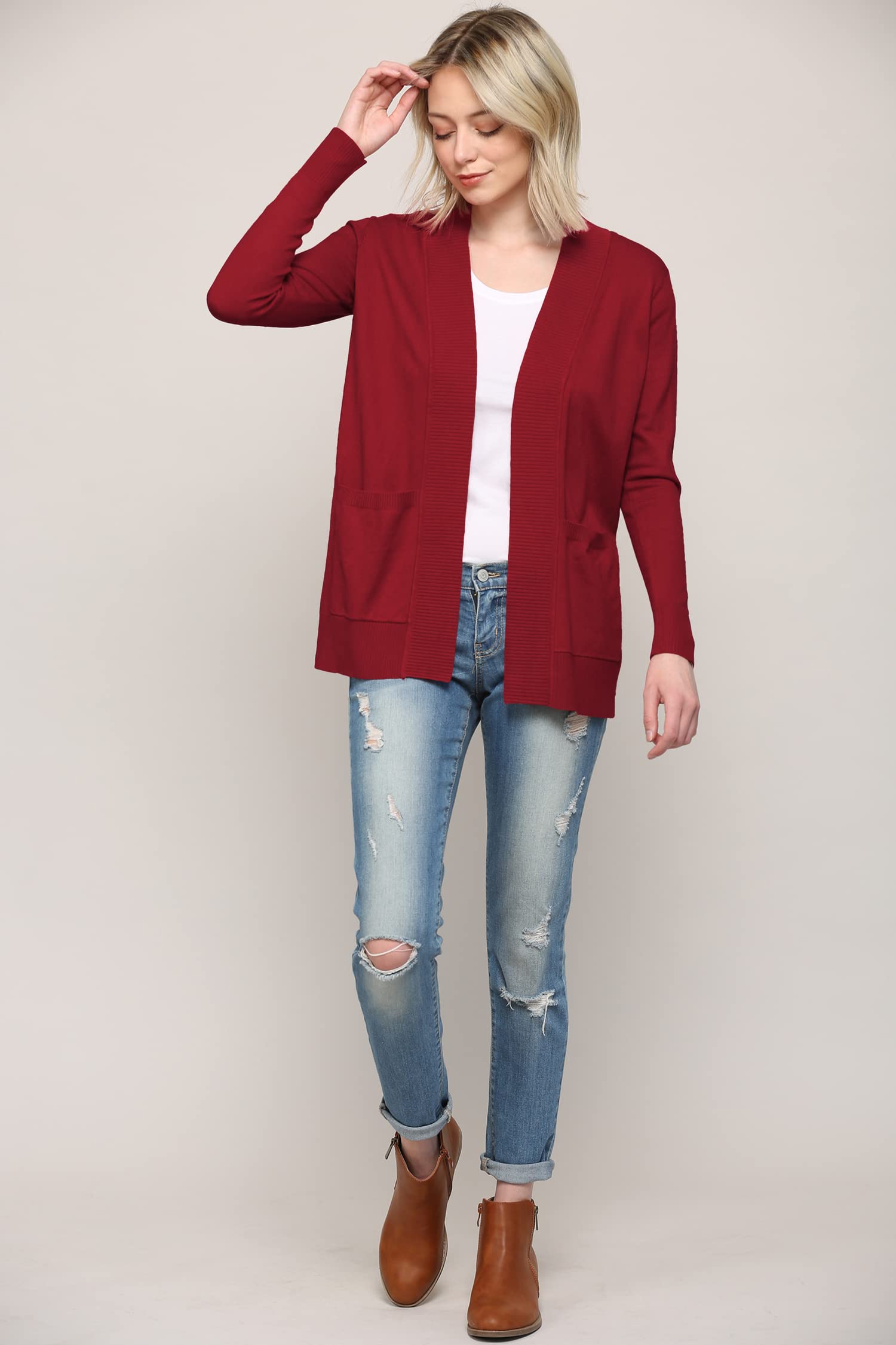 Made By Johnny Women's Open Front Long Sleeve Knit Cardigan Sweater with Pockets | Casual Classic Pullover for Fall & Winter | Perfect for Office, Coffee Dates & Cozy Evenings