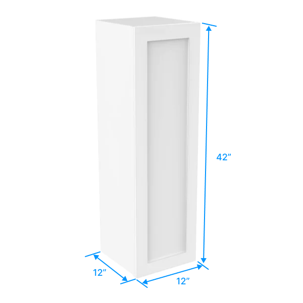 42 Inch White Shaker Wall Cabinet - 12W x 42H x 12D RTA Ready-to-Assemble for Kitchen, Bathroom & Laundry Room Storage