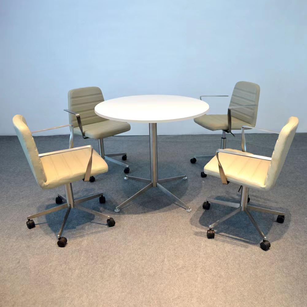 31.5 Inch White Round Dining Table with Stainless Steel X-Shaped Pedestal - Perfect for Office, Boardroom, Kitchen, Living Room, Coffee Meetings & Small Conferences