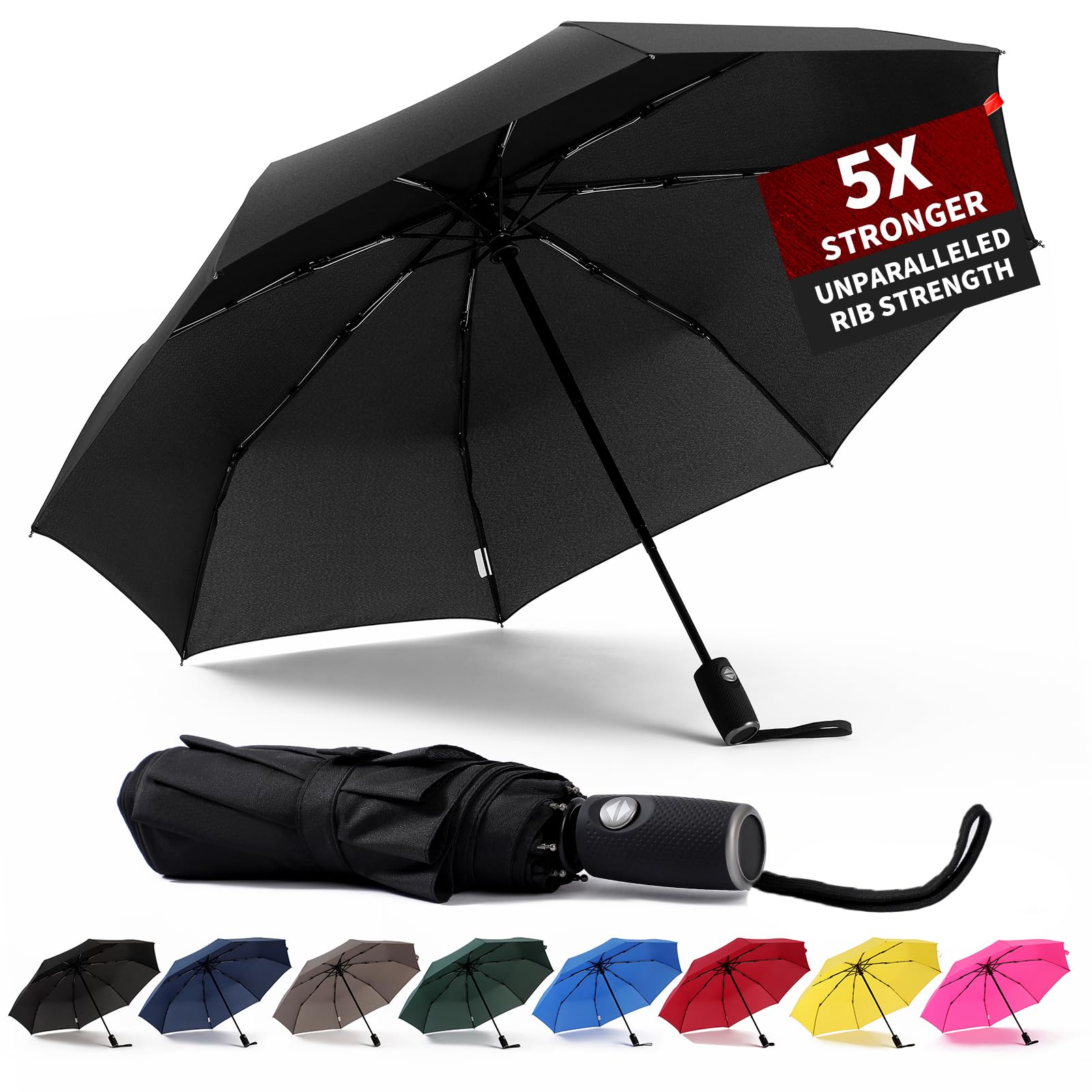 **Anntree Windproof Travel Umbrella - Auto Open/Close, Compact & Lightweight Folding Umbrella for Men & Women - Perfect for Backpack, Car, Purse, Office & Outdoor Use (Black)**