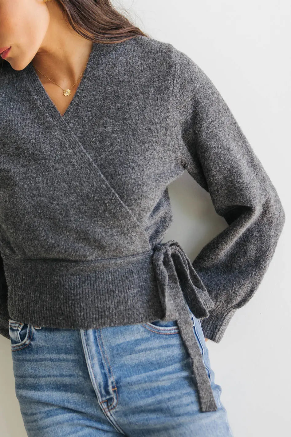 Addie Wrap Cardigan in Charcoal - Soft Knit Open Front Sweater for Women | Perfect for Office, Date Night & Cozy Evenings at Home