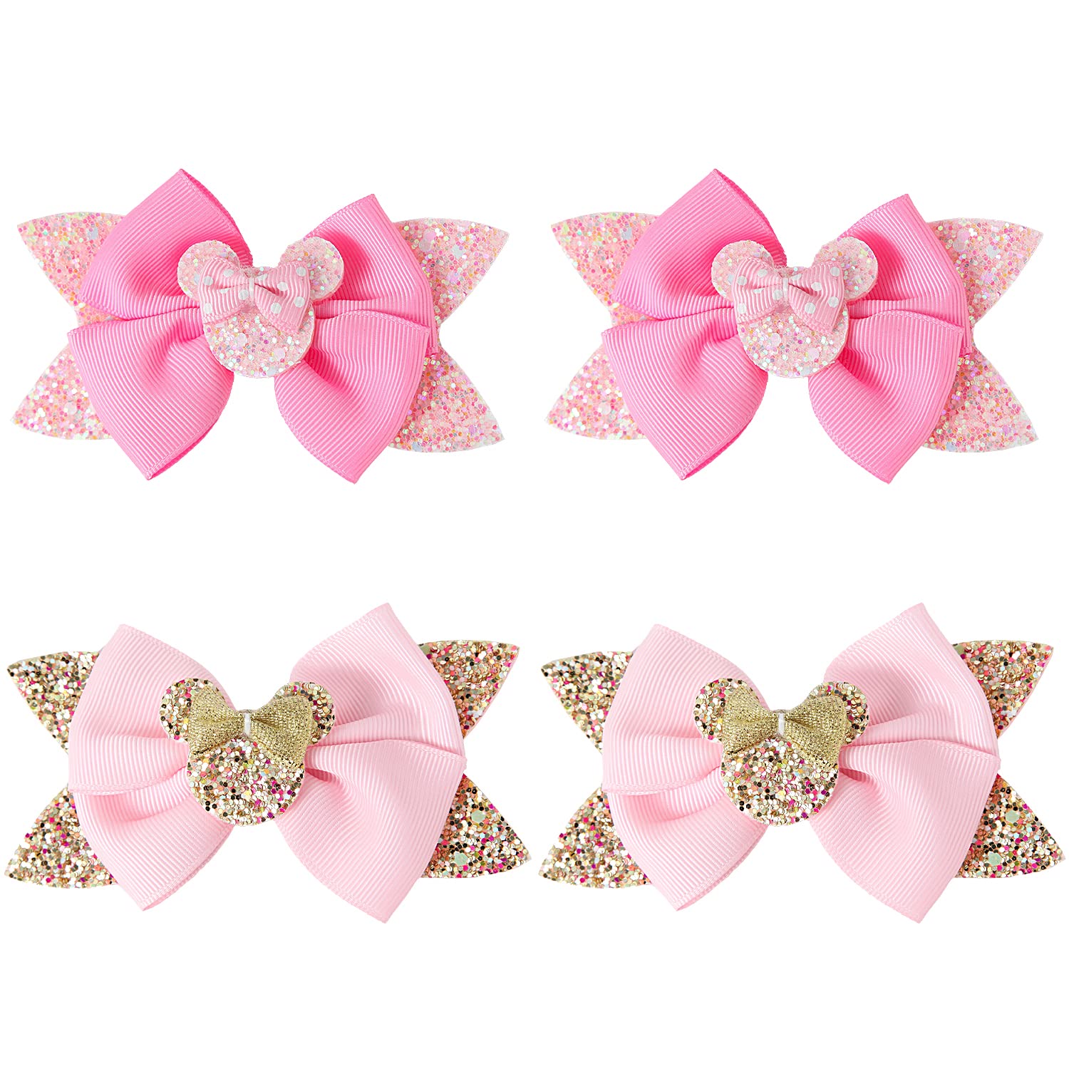 Sparkling Baby Mouse Ears Hair Bows Clips - Glitter Hair Accessories for Girls, Princess Hair Clips, Cosplay Costume Decorations - Perfect for Birthday Parties, Disney Trips & Dress-Up Play