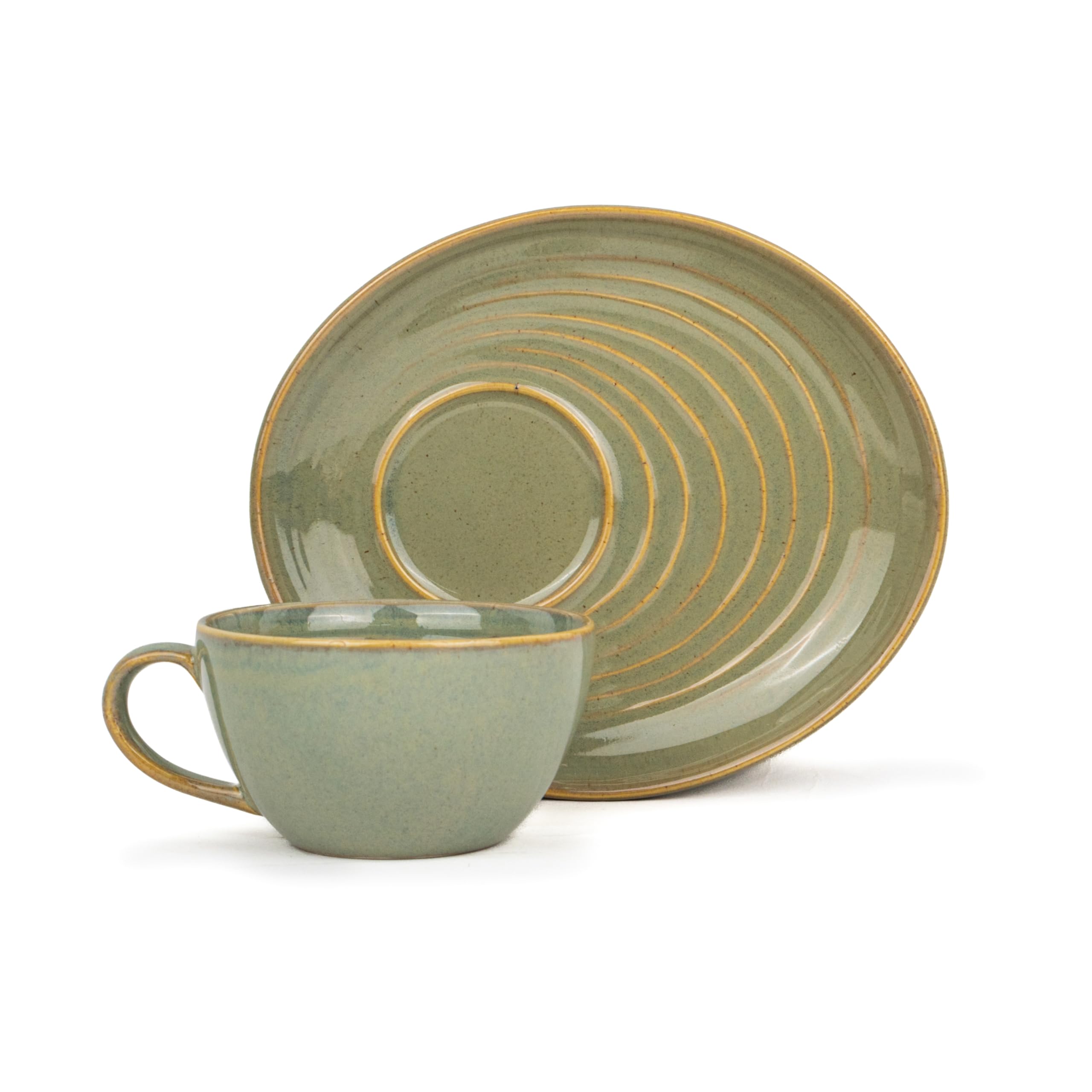Shay Ceramic Coffee Mug and Saucer Set - 250ml, Pista Green, Glossy Finish, Microwave Safe Porcelain Cup for Coffee, Tea & Hot Drinks - Perfect for Home, Office & Cafe Use