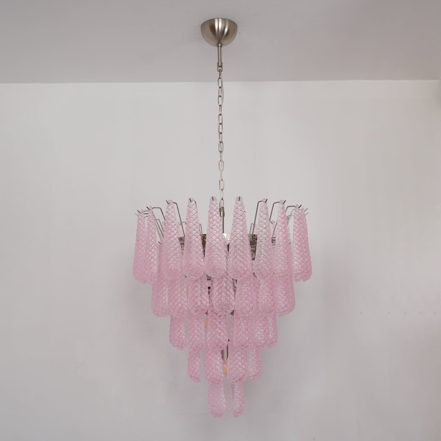 Murano Pink Glass Droplet Chandelier - Handmade Italian Crystal Pendant Light for Dining Room, Bedroom & Living Room Decor