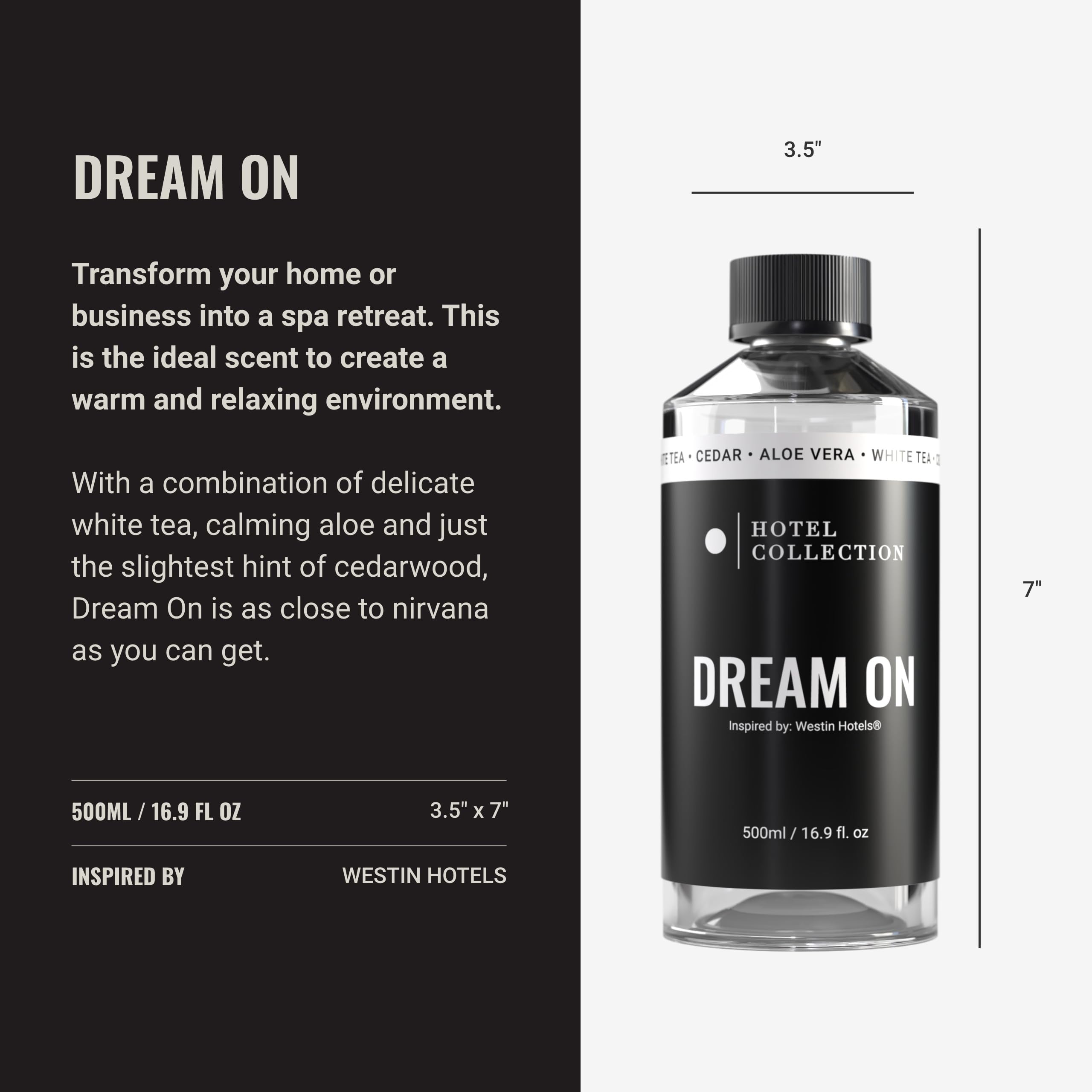 Hotel Collection Essential Scent Oil - White Tea, Cedarwood & Amber Aromatherapy Oil for Diffusers, Air Fresheners & Home Fragrance - Dream On Scent (16.9 fl oz) - Perfect for Relaxation, Spa Nights & Creating a Cozy Atmosphere