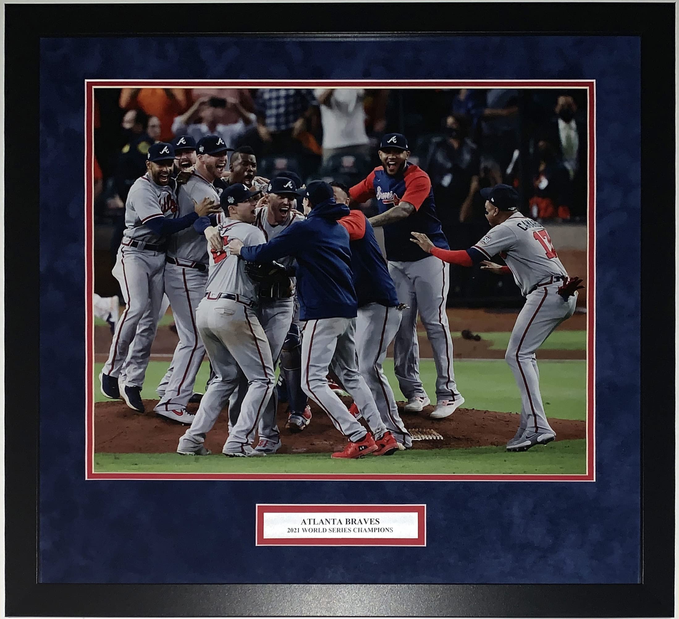 Atlanta Braves 2021 World Series Champions Team Celebration 16x20 Framed Photo with Display Plate - Perfect for Sports Memorabilia Collection, Man Cave Decor, and Baseball Fan Gifts