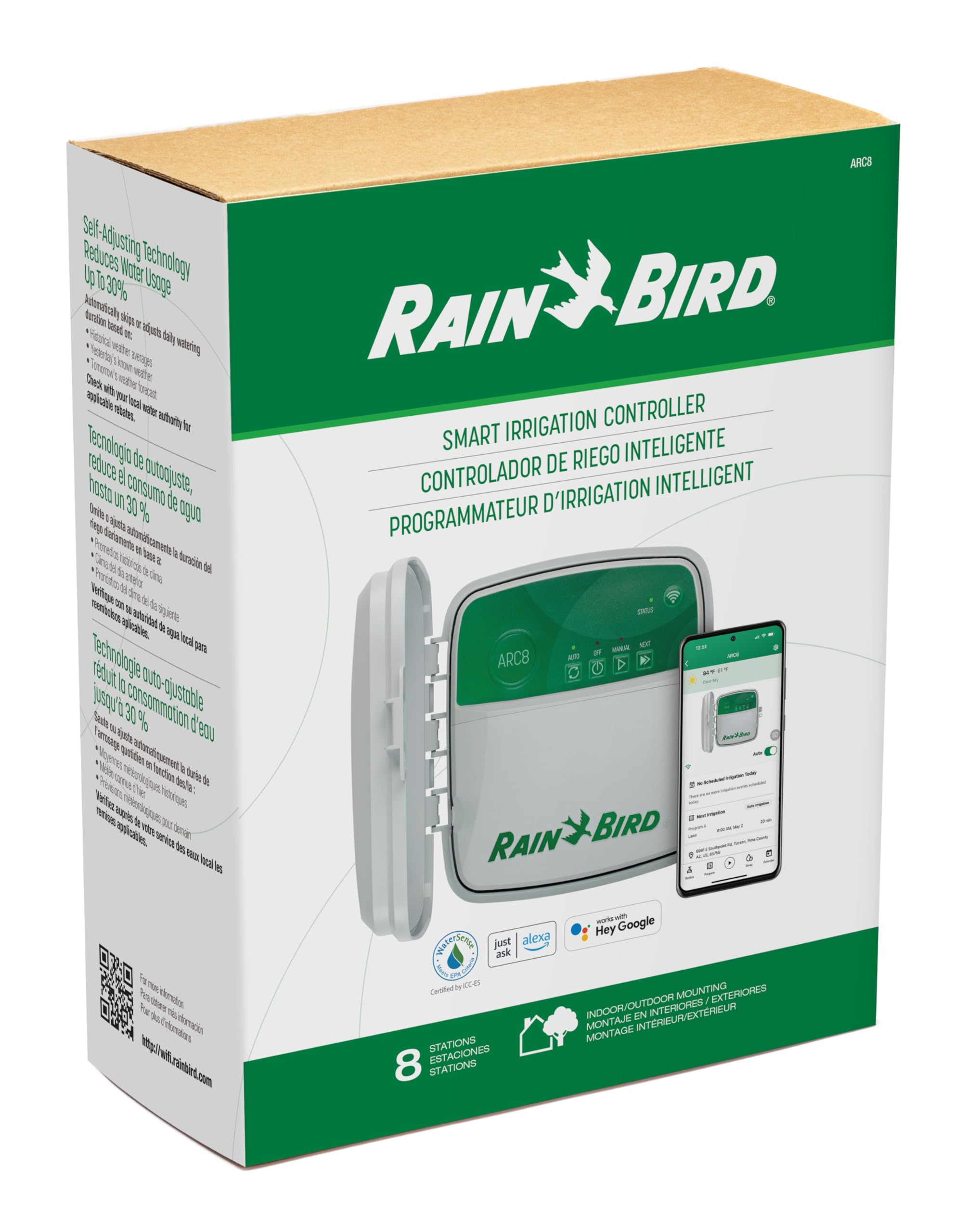 Rain Bird ARC8 Smart WiFi Irrigation Controller - 8-Zone App-Controlled Water Timer for Lawn & Garden | Alexa Compatible, EPA WaterSense Certified | Perfect for Home, Yard & Landscape Watering Systems