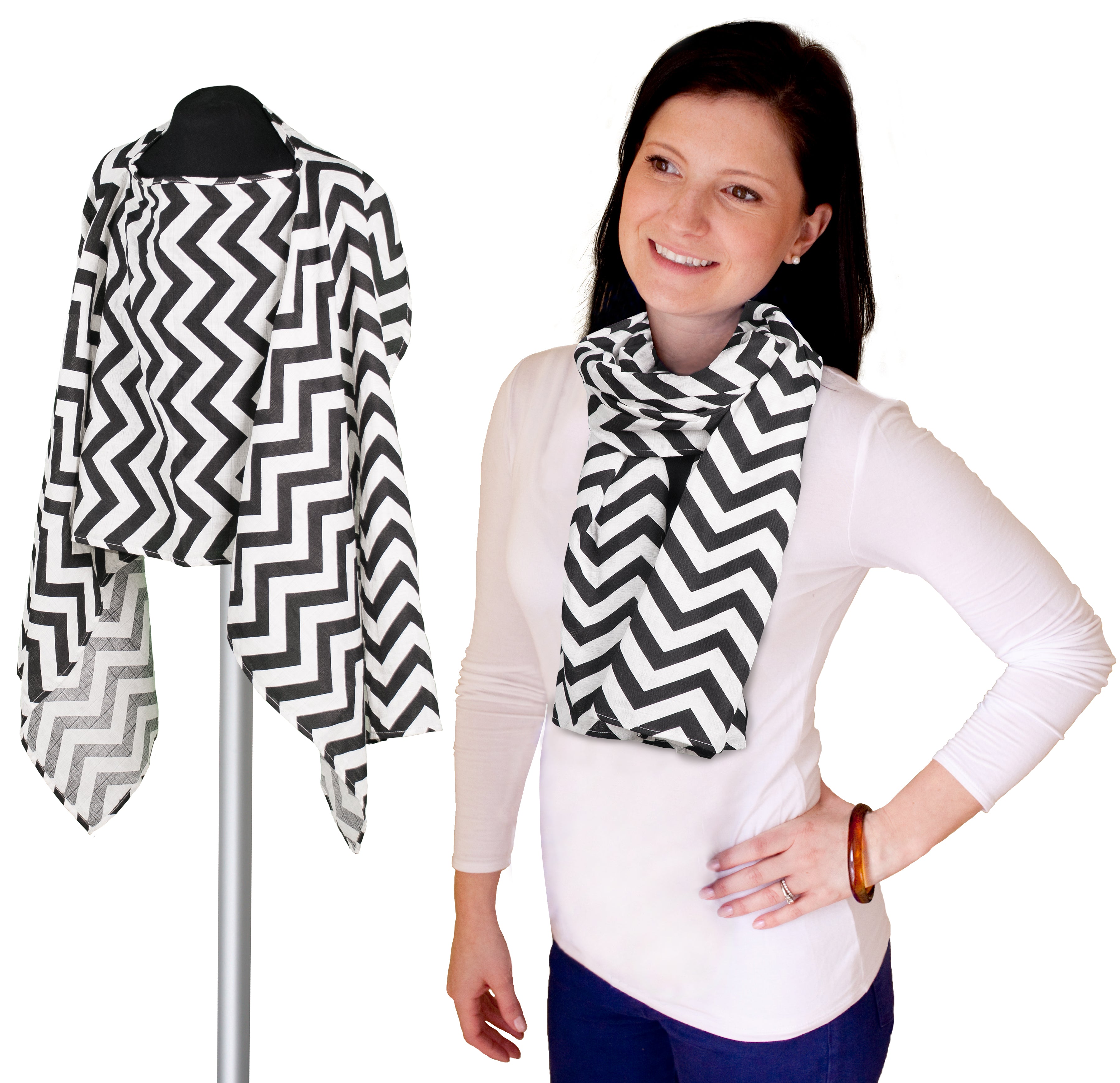 Pashmama Muslin Swaddle Blanket - Soft Black Chevron Pattern for Baby Shower, Newborn & Nursery Decor | Breathable & Lightweight for Comfortable Swaddling