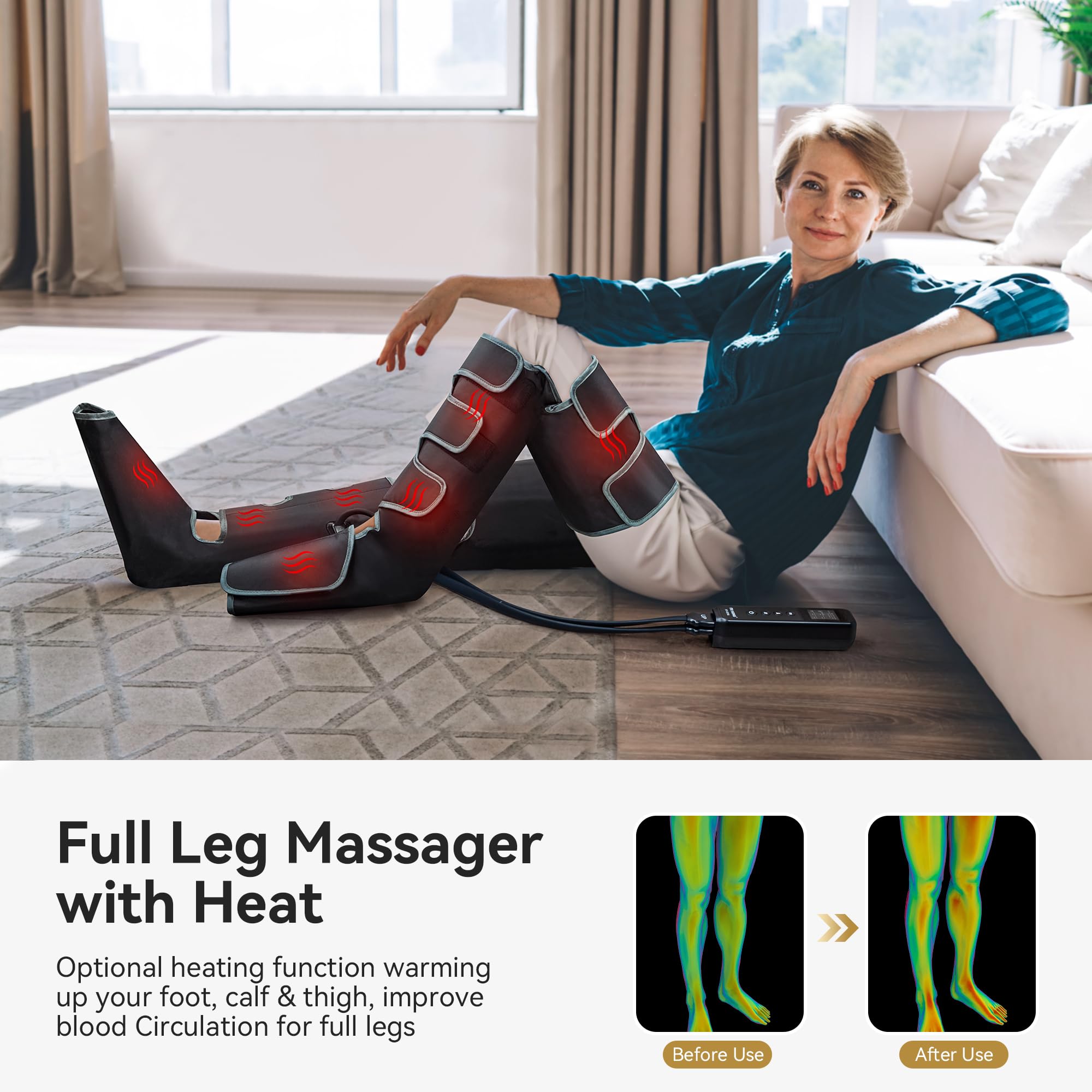 FIT KING Full Leg Massager with Heat - Air Compression Massage for Foot, Calf & Thigh Pain Relief - Muscle Relaxation & Recovery for Swelling, Edema, RLS - FSA/HSA Eligible - Perfect for Home Use, Post-Workout Recovery & Circulation Improvement