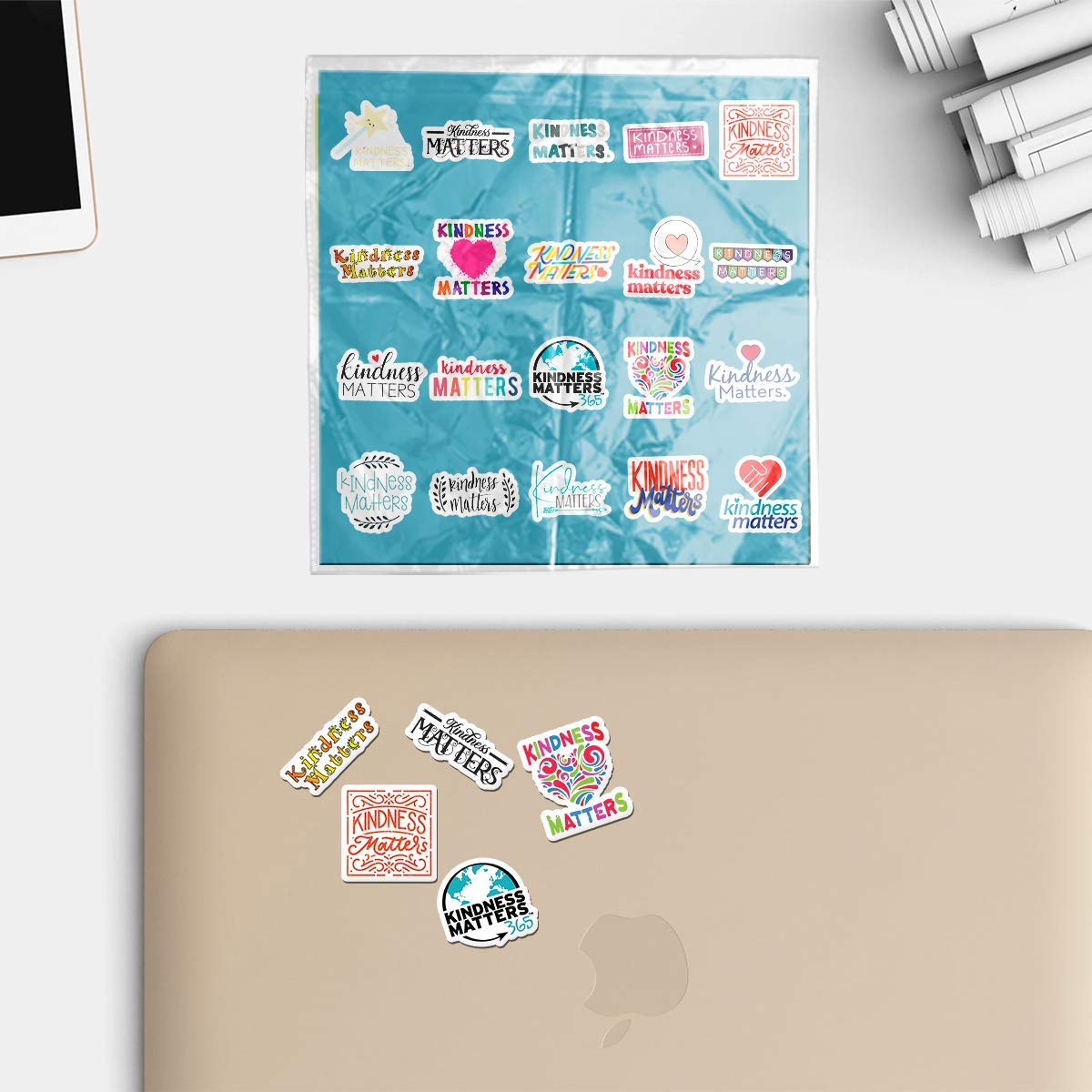 20 PCS Kindness Aesthetic Vinyl Stickers - Colorful Waterproof Decals for Water Bottles, Laptops, Scrapbooking, Luggage, Guitars & Skateboards | Perfect for DIY Crafts, School Supplies, Gift Wrapping & Personalizing Belongings