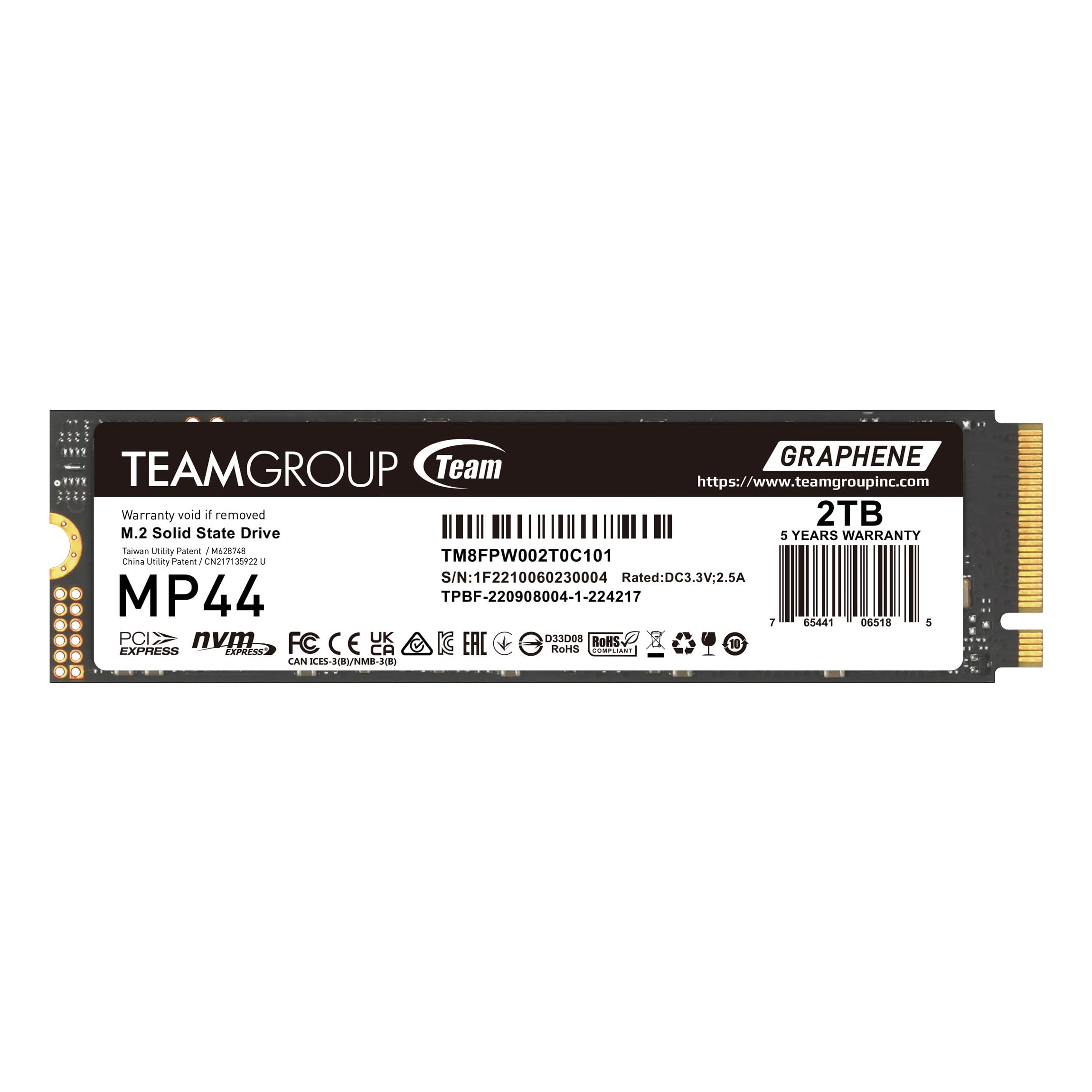 TEAMGROUP MP44 2TB PCIe 4.0 NVMe M.2 SSD - 7400MB/s Read, 7000MB/s Write - SLC Cache, Gen4x4 2280 - Compatible with Laptop, Desktop, NUC & NAS - High Speed Storage for Gaming, Video Editing & Data Backup