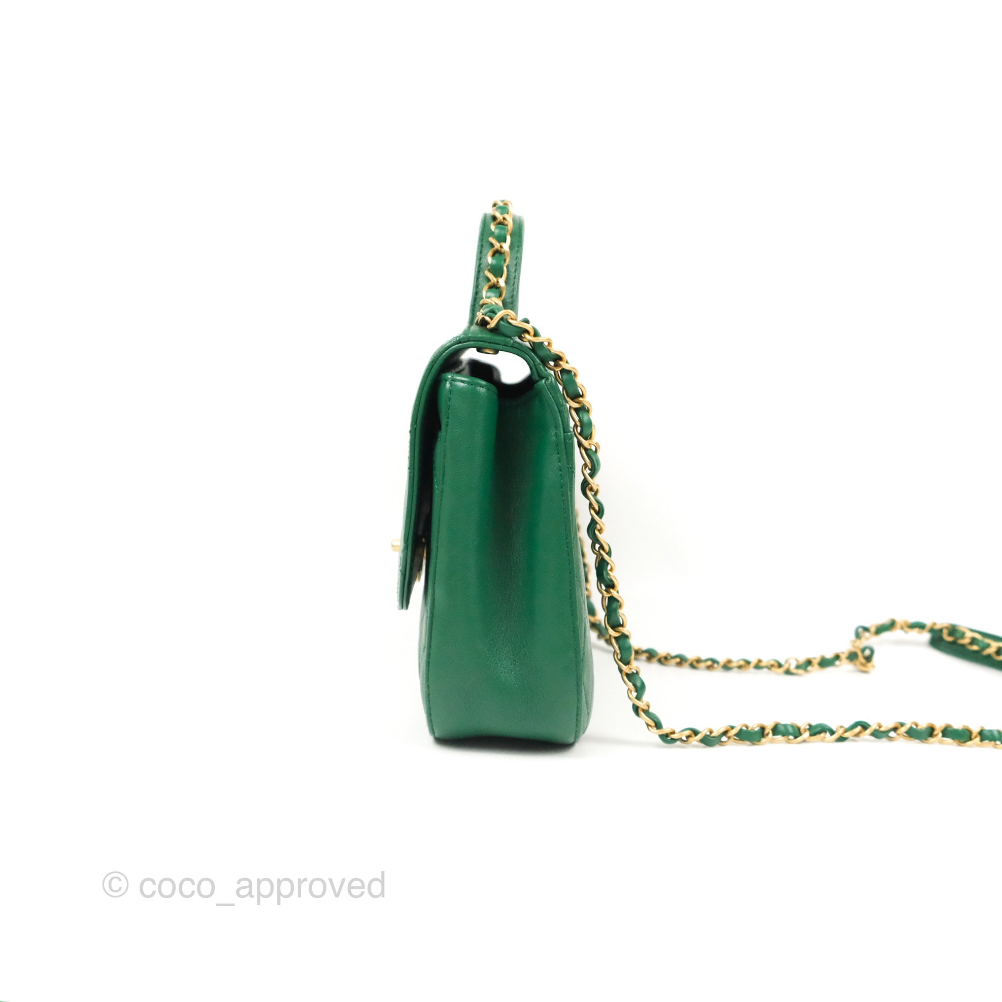 Chanel Chain Infinity Top Handle Bag - Green Lambskin Leather with Aged Gold Hardware - Luxury Crossbody Shoulder Bag for Women, Perfect for Parties, Weddings & Evening Events