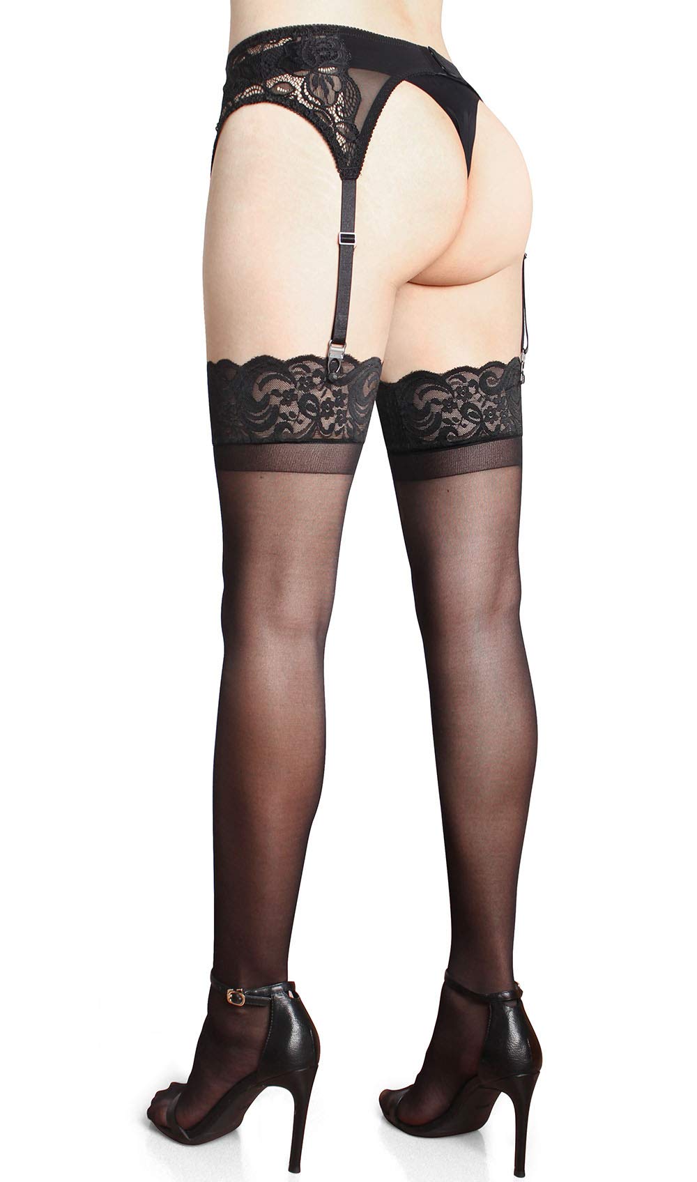 GARGALA Plus Size Sheer Thigh High Stockings for Women - Sexy Lace Top Garter Belt Lingerie Set | Perfect for Date Night, Boudoir Photography & Special Occasions