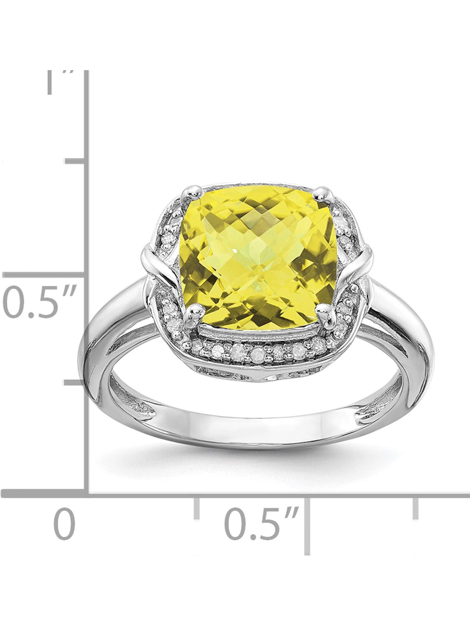 Sterling Silver Rhodium Plated Diamond & Checker-Cut Lemon Quartz Ring for Women | Elegant Statement Jewelry by Sweet Pea | Perfect for Weddings, Anniversaries & Special Occasions