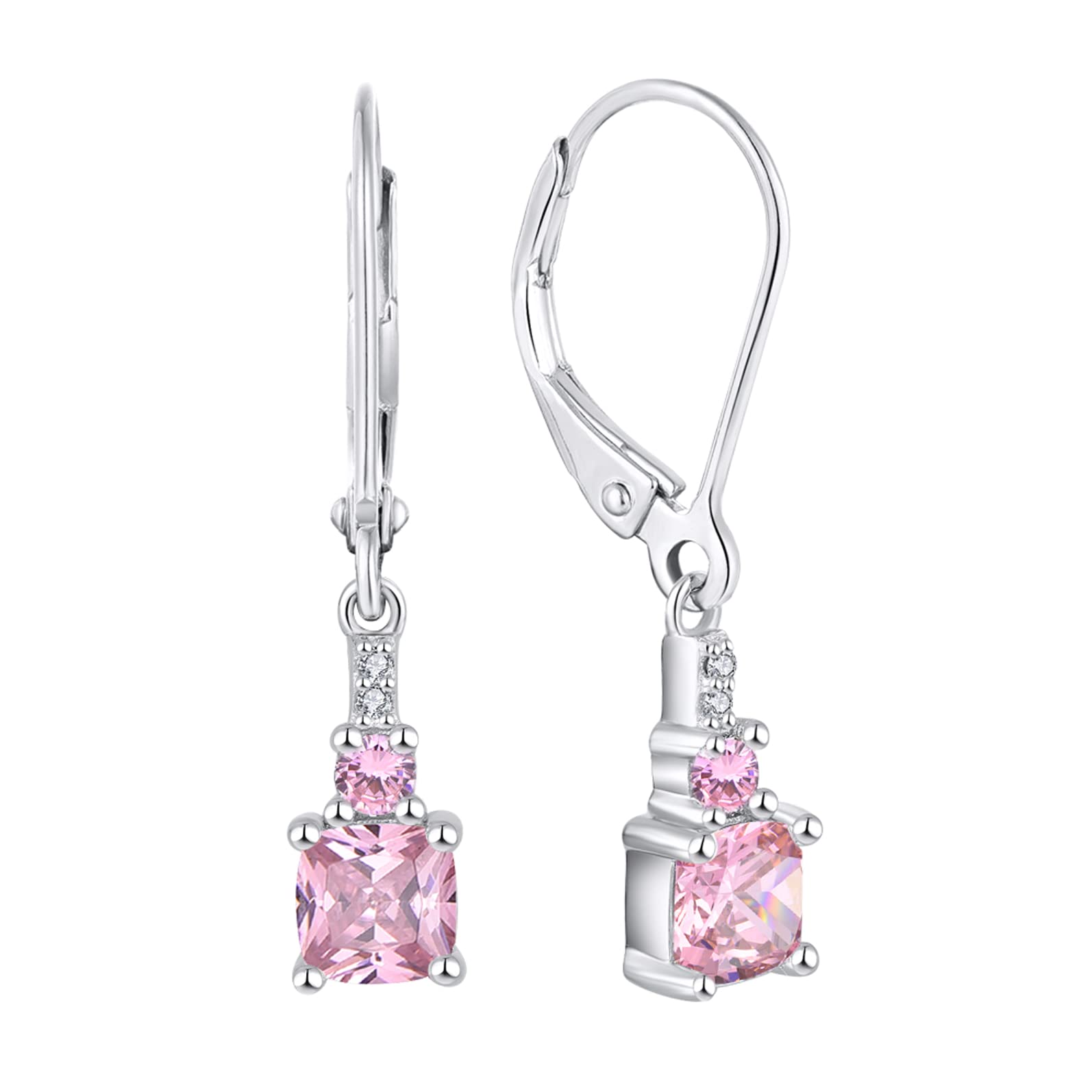 Starchenie 925 Sterling Silver Princess Cut Dangle Earrings for Women - Leverback Gemstone Jewelry for Parties, Weddings & Everyday Wear
