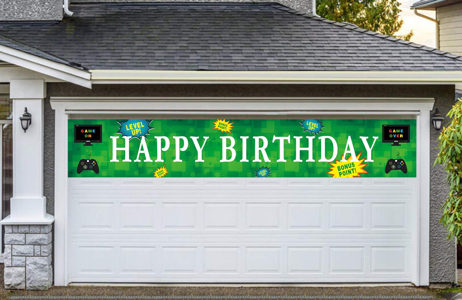 Large Video Game Happy Birthday Banner - Gaming Birthday Party Sign & Backdrop (9.8 x 1.6 ft) - Perfect for Gaming Themed Parties, Streamer Celebrations & Esports Events Decorations