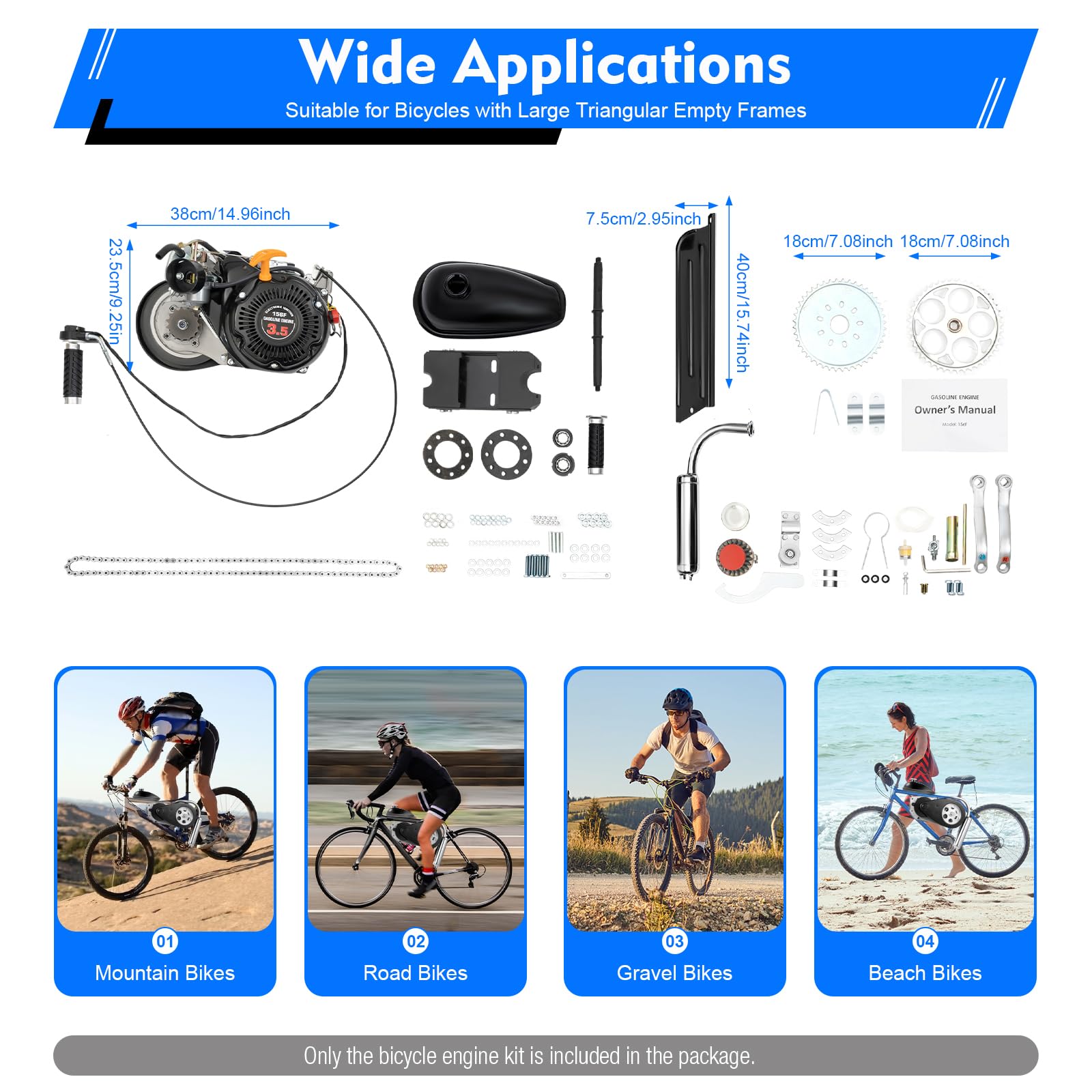 100cc 4 Stroke 3HP Bicycle Engine Motor Kit - Complete Gas Powered Bike Conversion Set with Belt Drive for Adults | Perfect for Commuting, Off-Road Adventures & DIY Motorized Bicycle Projects