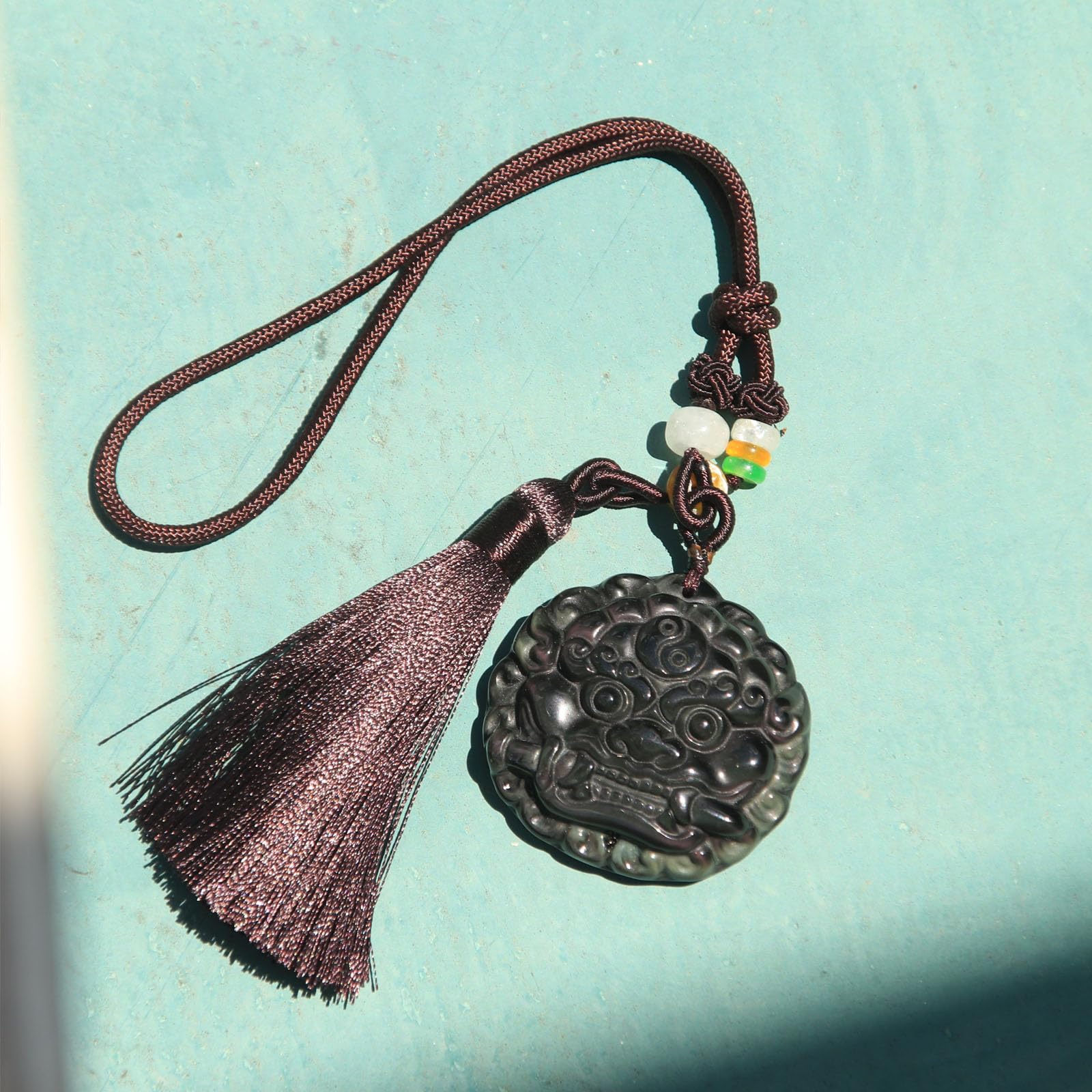 Obsidian Crystal Car Hanging Ornament - Lucky Swinging Mirror Decor for Protection | Feng Shui Car Accessories Gift for Men & Women | Perfect for Daily Commute, Road Trips & Safe Driving