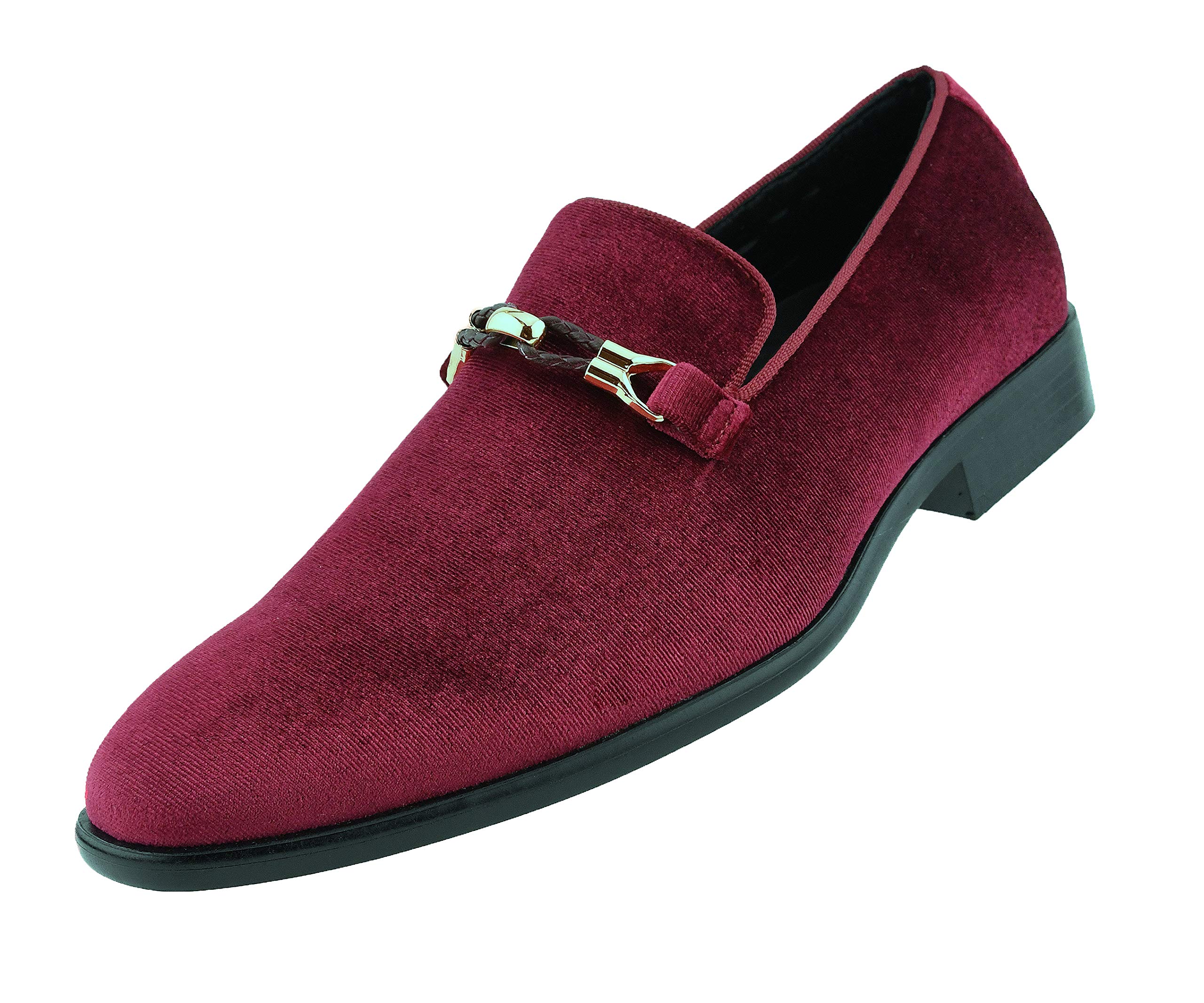 Amali Aller Men's Casual Loafers - Slip On Velvet Dress Shoes with Metal Knit Buckle - Formal Tuxedo Shoes for Weddings, Parties & Business Events