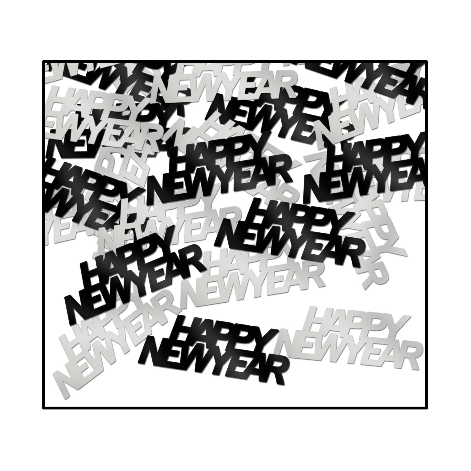 12 Pack Beistle Happy New Year Confetti - Black & Silver (0.5 Oz/Pkg) for Party Decorations, NYE Celebrations & Festive Events