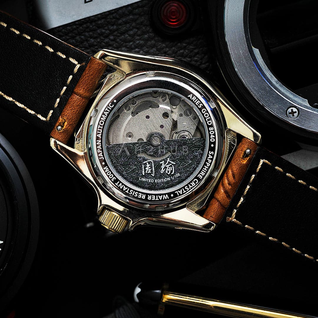 AG Collective Zhou Yu Three Kingdoms Series Light Brown Leather Strap Men's Watch G 8040 SAN QUE - Classic Vintage Timepiece for Business, Casual & Formal Occasions