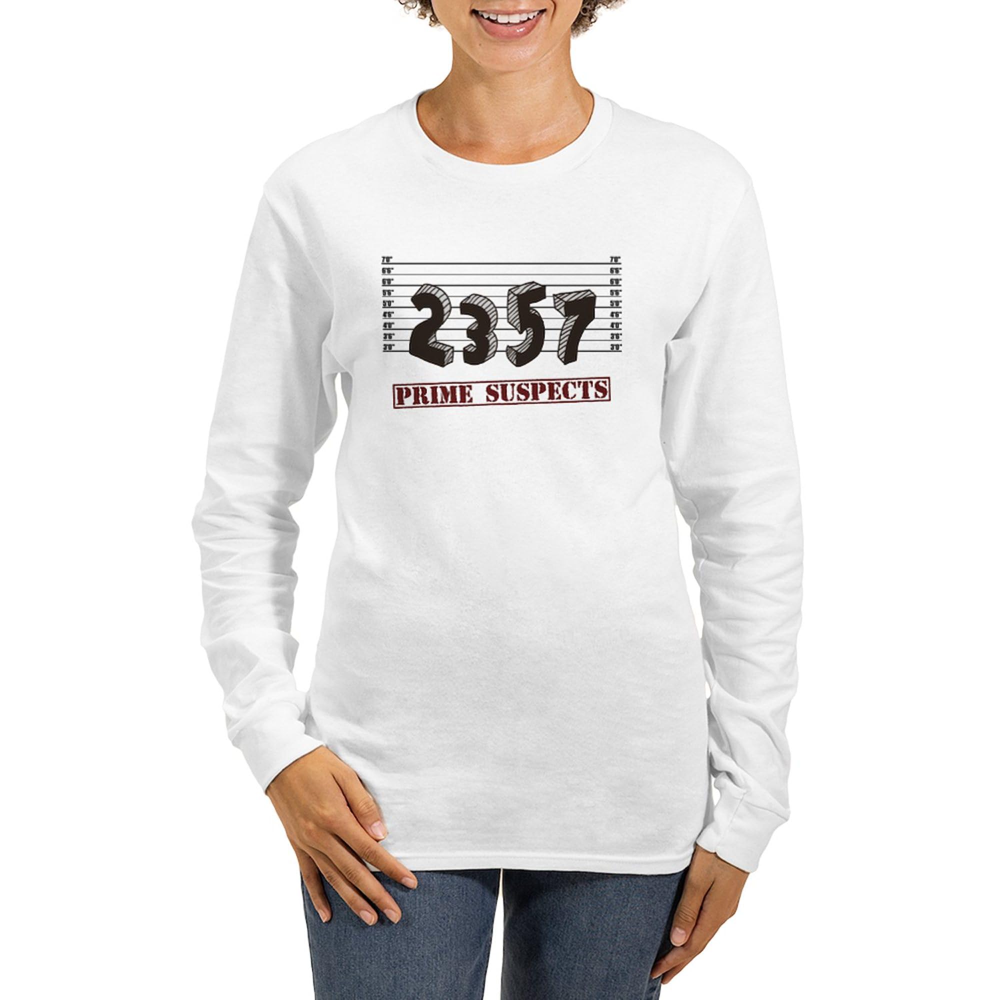 Prime Number Suspects Women's Long Sleeve T-Shirt | Funny Math Graphic Tee | Lightweight Casual Top for Everyday Wear & Nerdy Gift Ideas