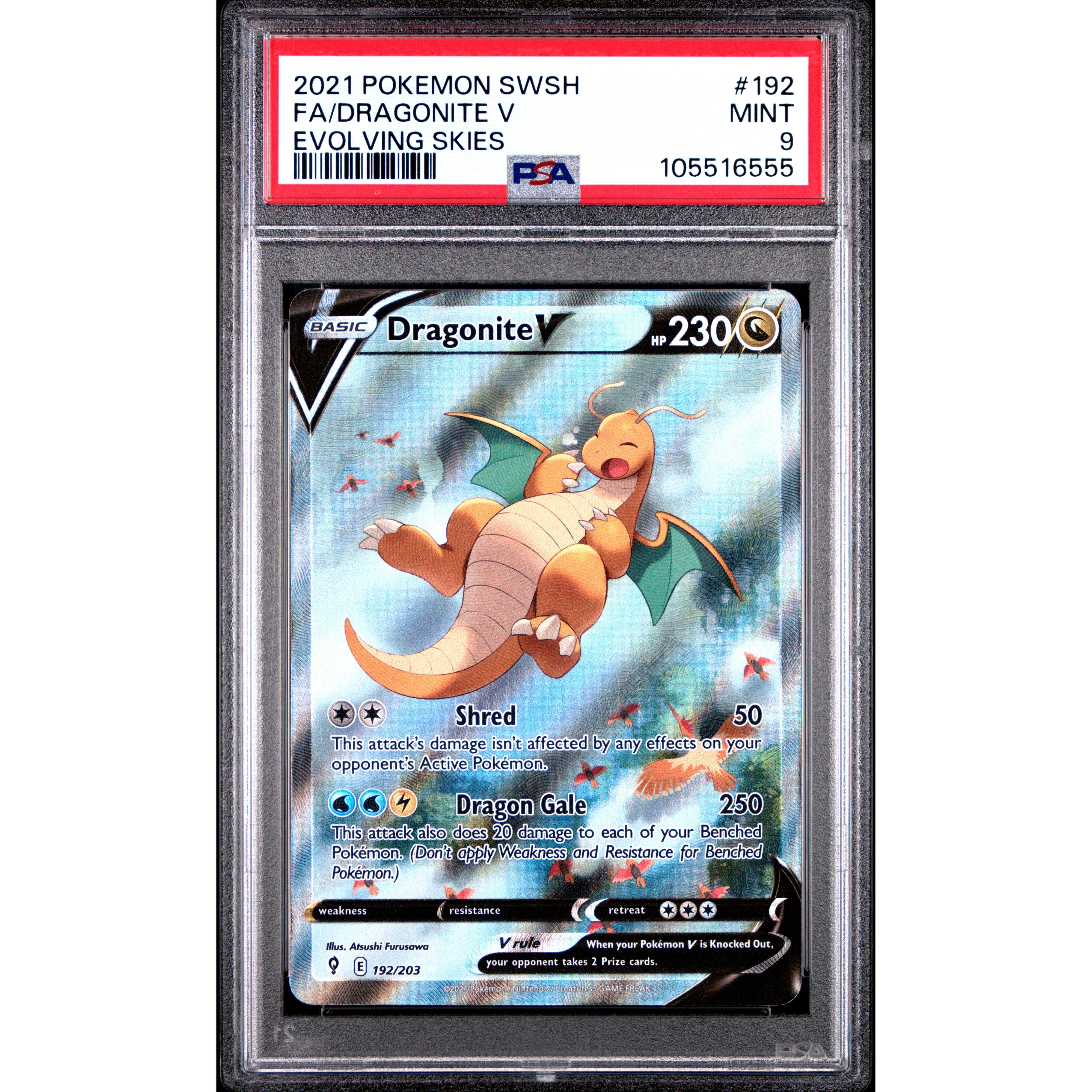 2021 Pokemon Evolving Skies Dragonite V Alt Art 192/203 PSA 9 Graded Card - Rare Collectible for Pokemon TCG Players & Investors | Perfect for Display, Trading, and Gaming Battles