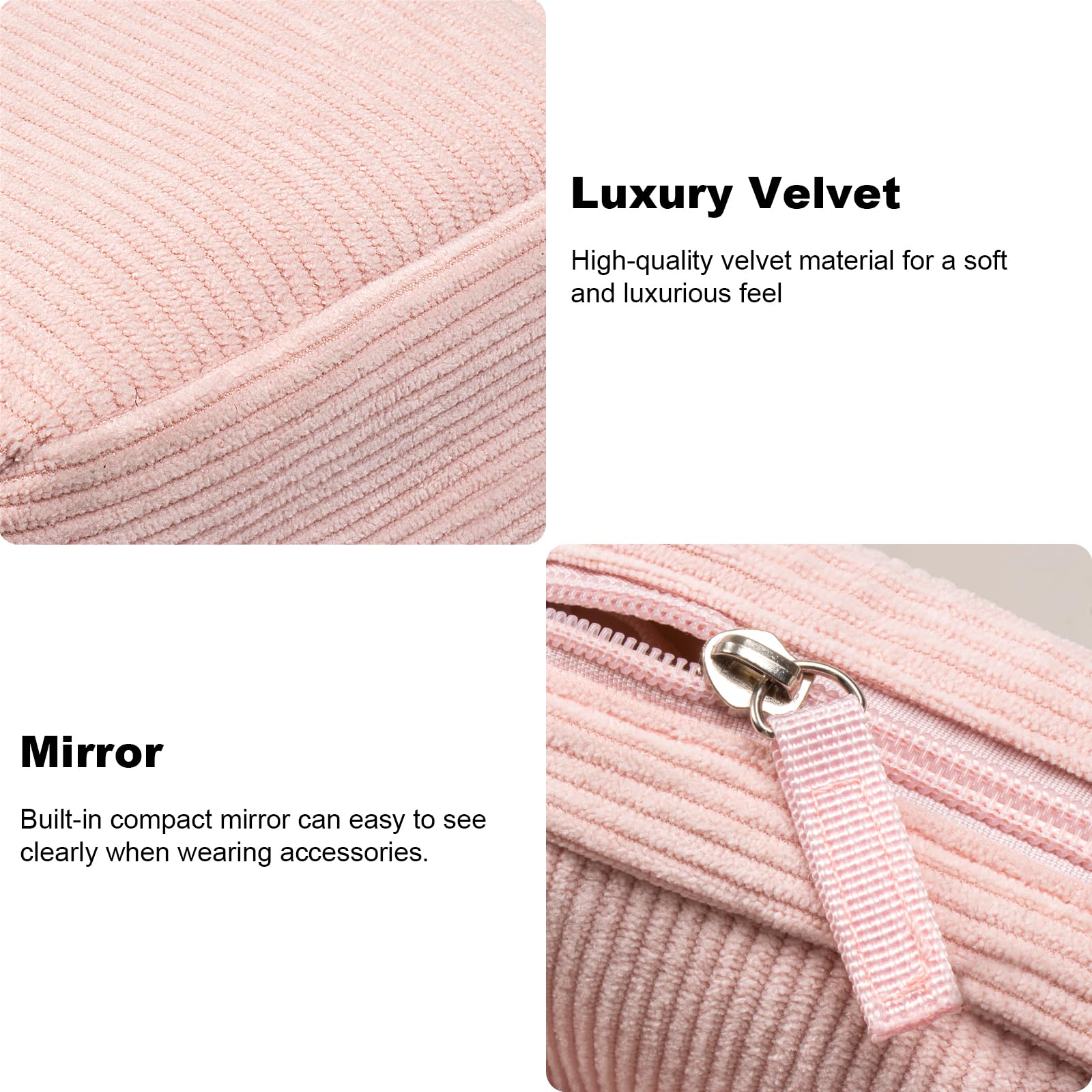 KOTORA 2-Pack Corduroy Makeup Bag Set - Preppy Travel Cosmetic Organizer with Zipper, Small Cute Makeup Pouch for Women | Perfect for Purse, Toiletry Bag & Gift Idea