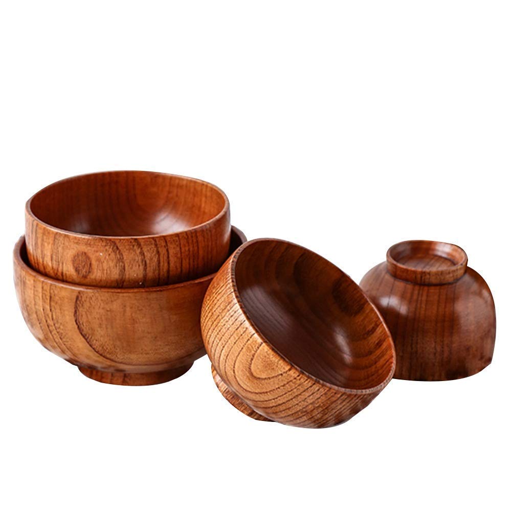 Japanese Style Solid Wood Cereal Bowls - Soup, Salad, Ice Cream & Fruit Bowls for Kids & Adults - Safe, Anti-Scald Tableware for Family Dining & Party Serving