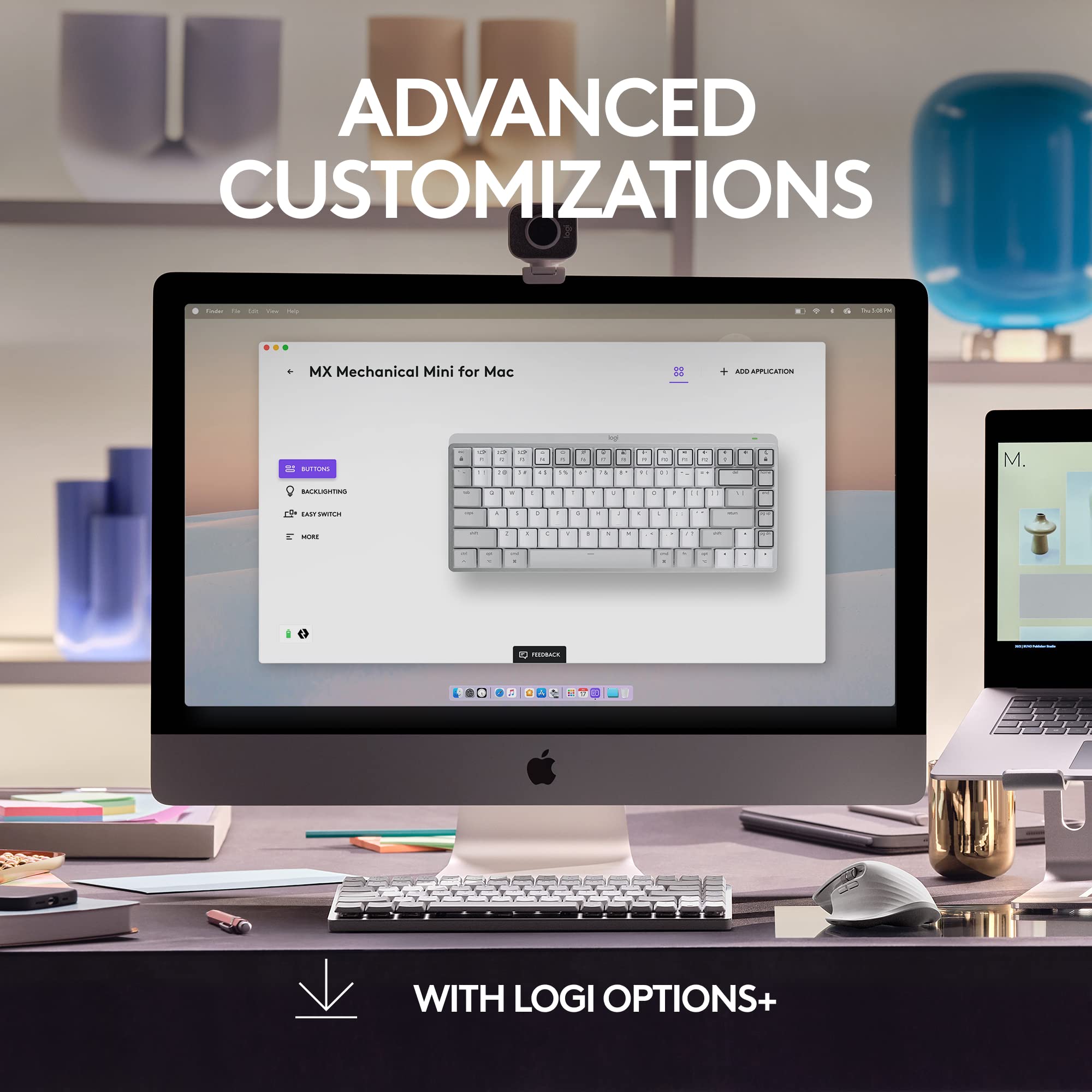 Logitech MX Mechanical Mini Wireless Keyboard for Mac - Low-Profile Tactile Switches, Quiet Backlit Keys, Bluetooth & USB-C Connectivity - Compatible with Mac, iPad (Pale Grey) | Perfect for Office Work, Coding & Creative Professionals