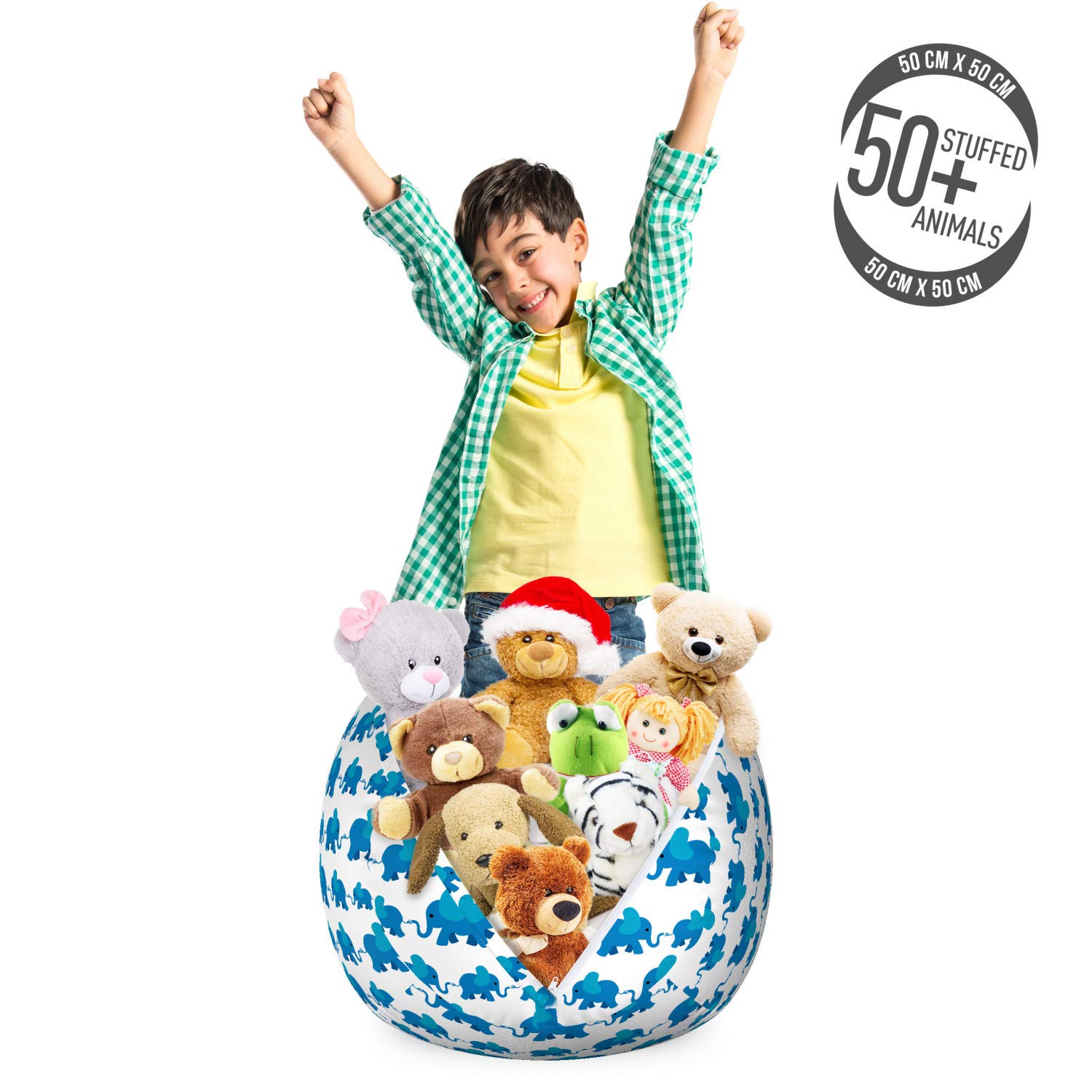 Ambesonne Animal Storage Toy Bag Chair - Blue White Animal Pattern Stuffed Organizer, Washable Small Size Toy Storage for Kids' Room, Nursery, Playroom & Bedroom Decor
