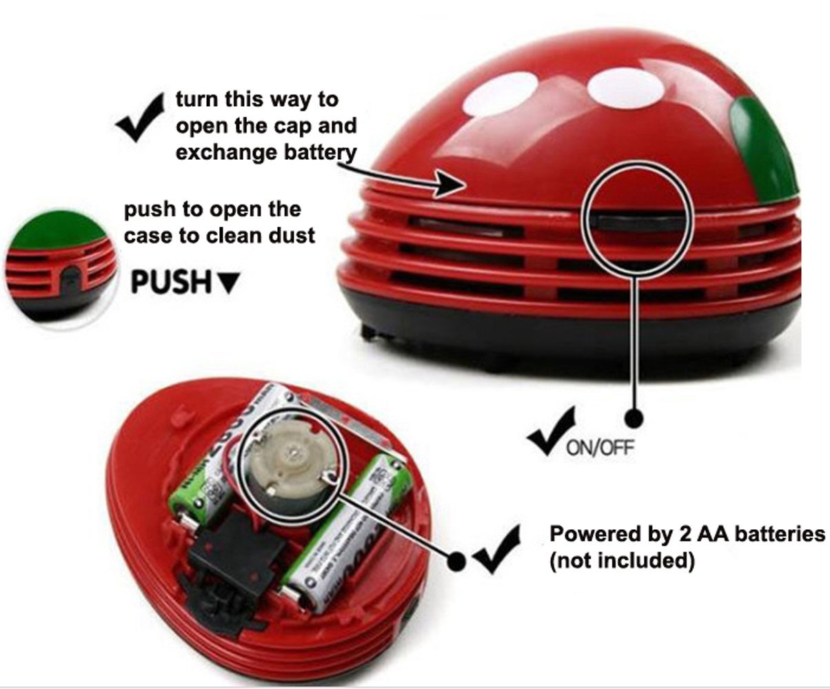 Honbay Ladybug-Shaped Mini Vacuum Cleaner - Portable Cordless Desk Dust Sweeper for Home & Office | Cute Compact Design for Keyboard, Car, and Small Spaces