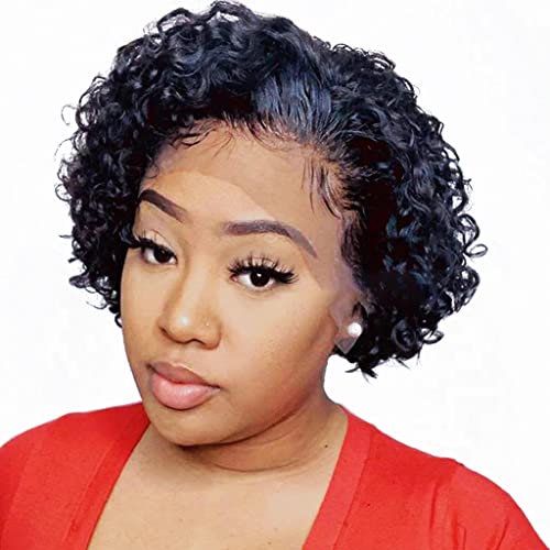 Brazilian Virgin Human Hair Pixie Cut Wig - 13x1 Lace Front Short Curly Wig 150% Density Pre-Plucked | #1B Natural Black Women's Wig for Everyday Wear & Special Occasions