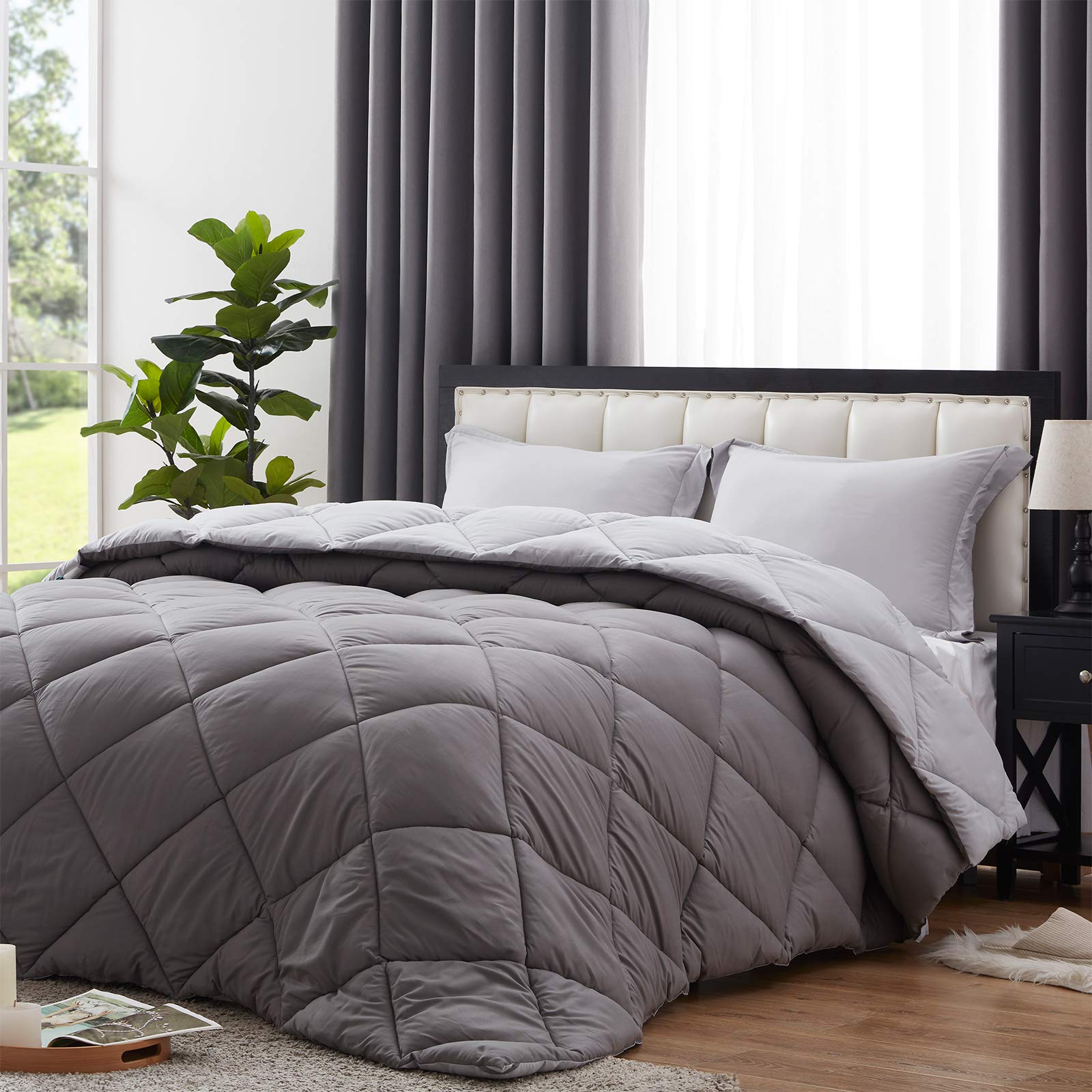 NexHome Lightweight King Size Comforter Set - Down Alternative, Thin Microfiber, Reversible Dark Grey/Light Grey - Perfect for Summer Bedding & Guest Room Comfort