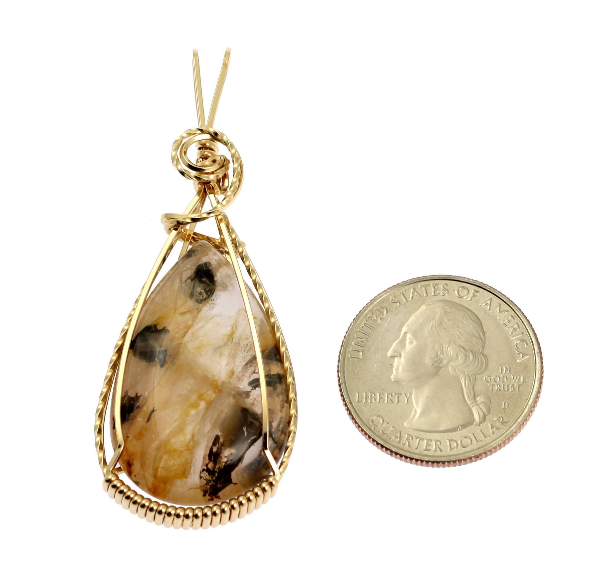 47.5 CT Dendritic Quartz Pendant - 14K Gold Filled Wire Wrapped Jewelry for Women, Handmade Boho Necklace, Healing Crystal Gift for Meditation & Spiritual Energy