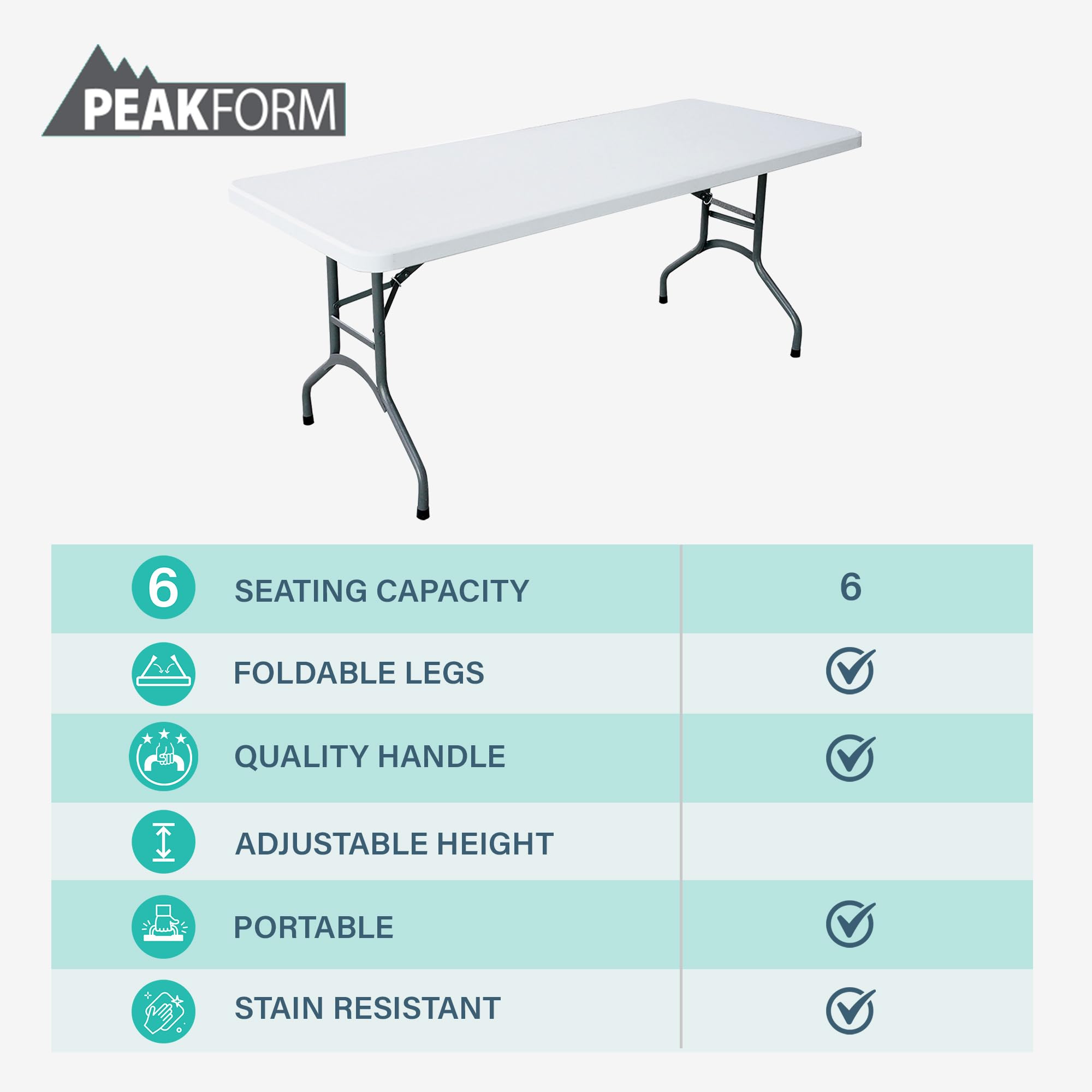 6 Foot White Lightweight Folding Banquet Table - Multipurpose Durable Desk with Secure Base for Indoor & Outdoor Events - Perfect for Weddings, Parties, Conferences and Picnics
