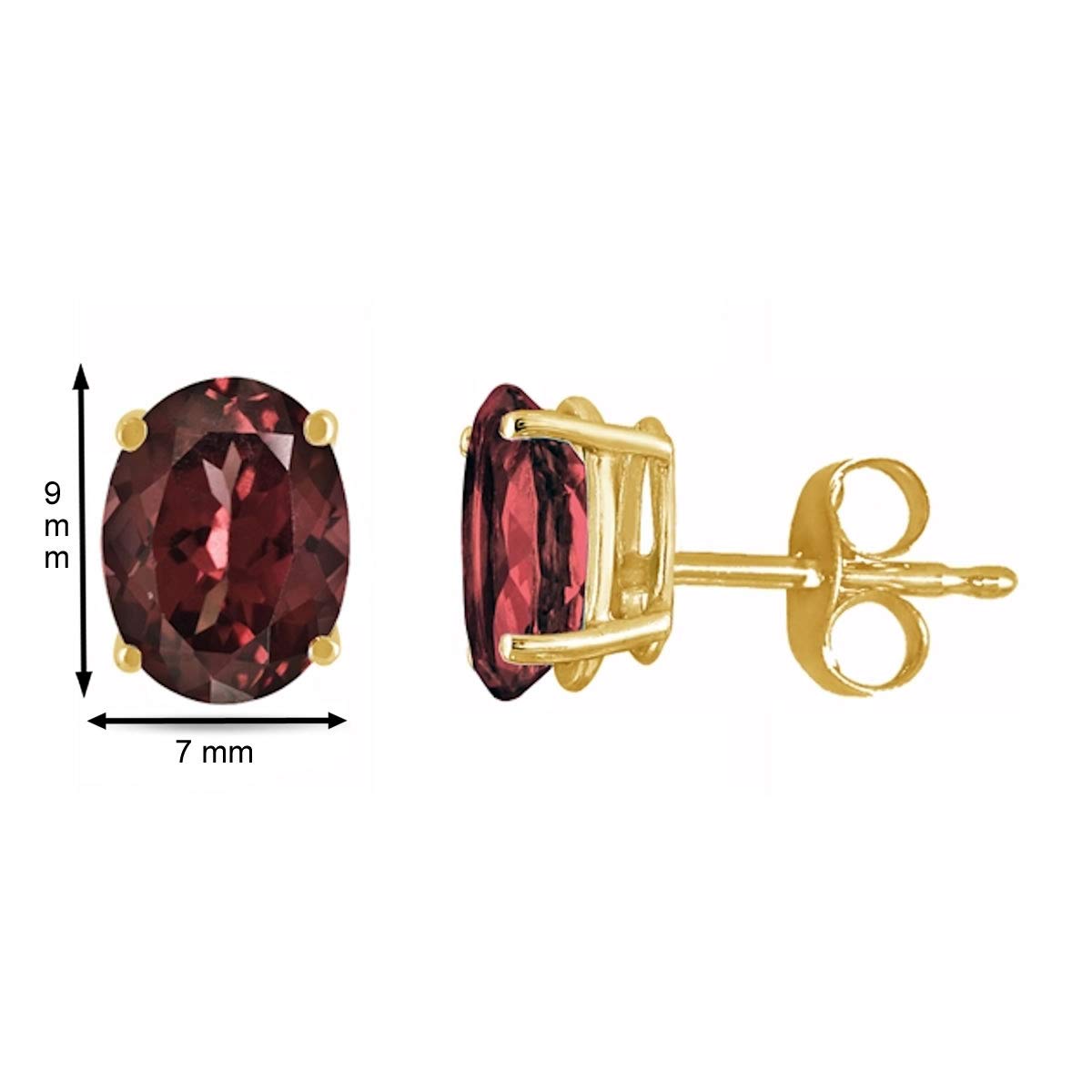 MauliJewels 4 Carat Oval Garnet Earrings for Women - 14k Yellow Gold 4-Prong Stud Earrings | Perfect for Weddings, Anniversaries & Special Occasions