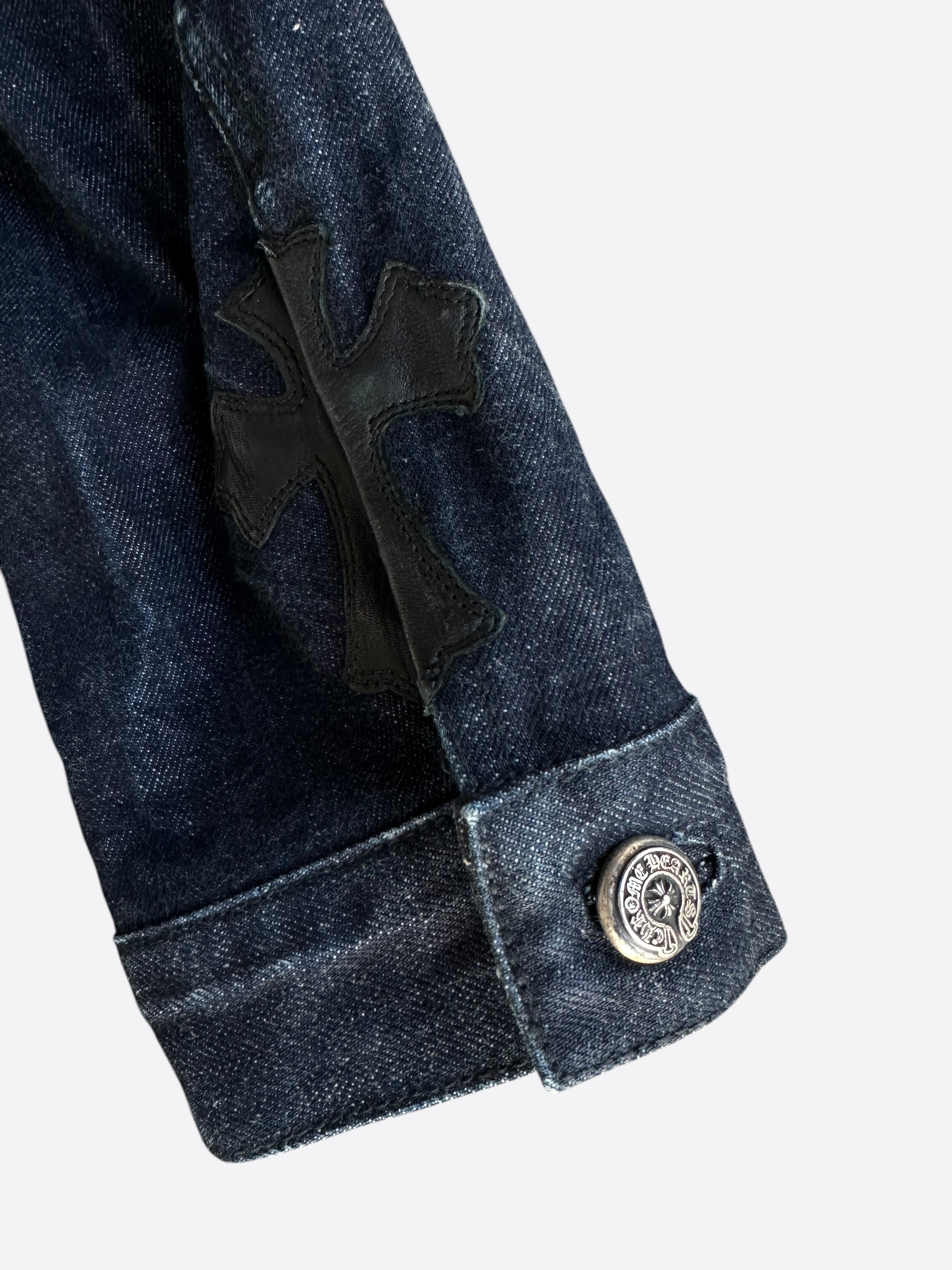 Chrome Hearts Dark Blue Fleur Denim Jacket for Men & Women | Vintage Distressed Denim Coat | Perfect for Casual Wear, Street Style & Night Out