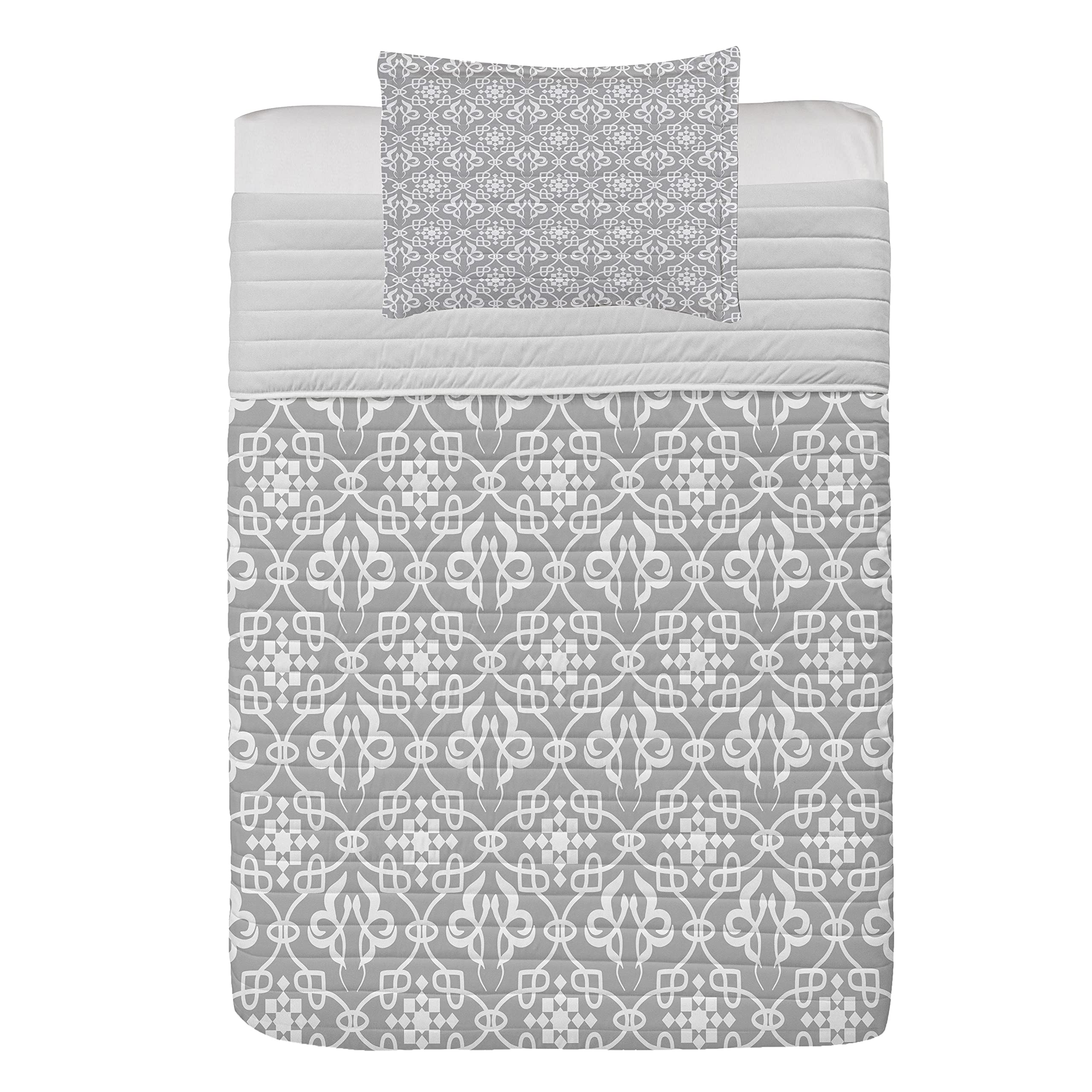 Ambesonne Irish Microfiber Bedspread Set | Royal Antique Floral Design | Twin Size Grey & White | Soft Comforter with Pillow Shams | Perfect for Guest Rooms & Vintage Home Decor