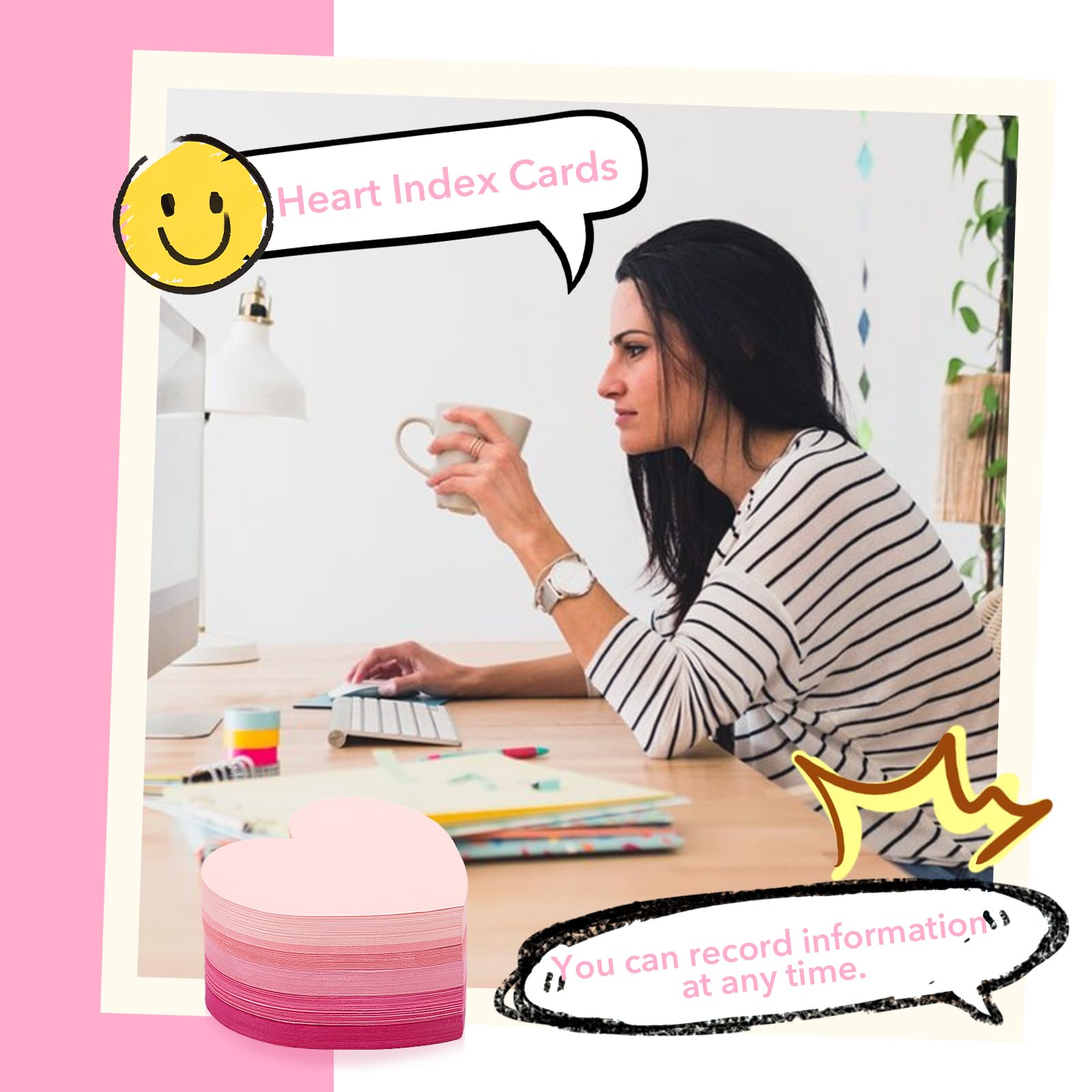 150 Pcs Pink Heart Index Cards - 3x3 Colored Note Cards, Blank Business Cards, Invitation Cards & Thank You Notes for School, Office, Learning & Party Games - Perfect for Study Notes, Business Networking & Event Invitations