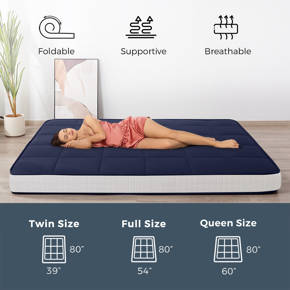 MAXYOYO 6-Inch Extra Thick Square Floor Futon Mattress - Premium Mattress Topper Pad in Navy Blue | Perfect for Guest Beds, Dorm Rooms, and Living Room Floor Lounging
