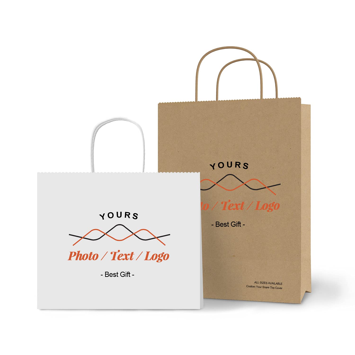 100 Pcs Custom Printed White Kraft Paper Bags with Logo - Eco-Friendly 8x4.5x10.5 Recycled Shopping Bags for Retail, Parties, Gifts, Boutique & Business Merchandise | Perfect for Branding, Events & Thank You Gifts