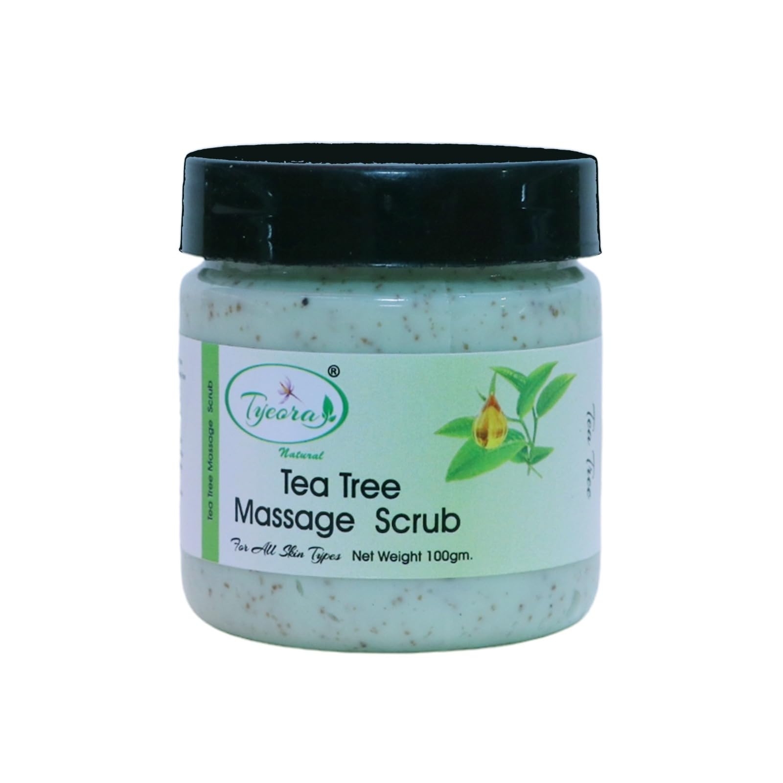 Tyeora Natural Tea Tree Massage Scrub for All Skin Types - 100g Exfoliating Body Scrub for Acne, Blackheads & Dry Skin - Spa Quality Skincare for Face & Body