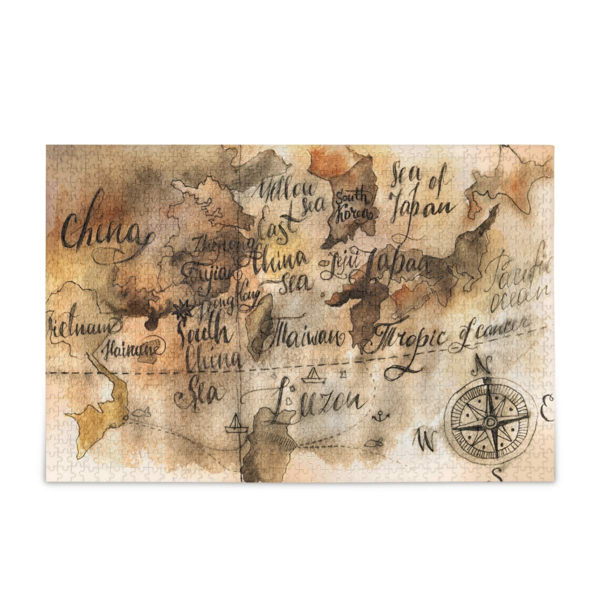 500 Piece Vintage Map Jigsaw Puzzle for Adults & Kids - Watercolor Art Puzzle, 15x20 Inch Home Decor, Perfect for Family Game Night & College Dorm Room Decor