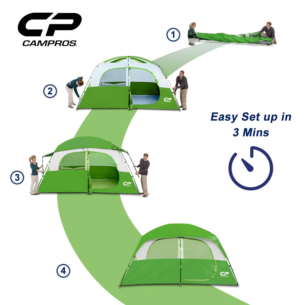 CAMPROS 6/8-Person Waterproof Windproof Family Camping Tent with Top Rainfly - 4 Large Mesh Windows, Double Layer Design for All Seasons - Easy Setup & Portable with Carry Bag - Perfect for Family Camping Trips, Hiking Adventures & Outdoor Festivals