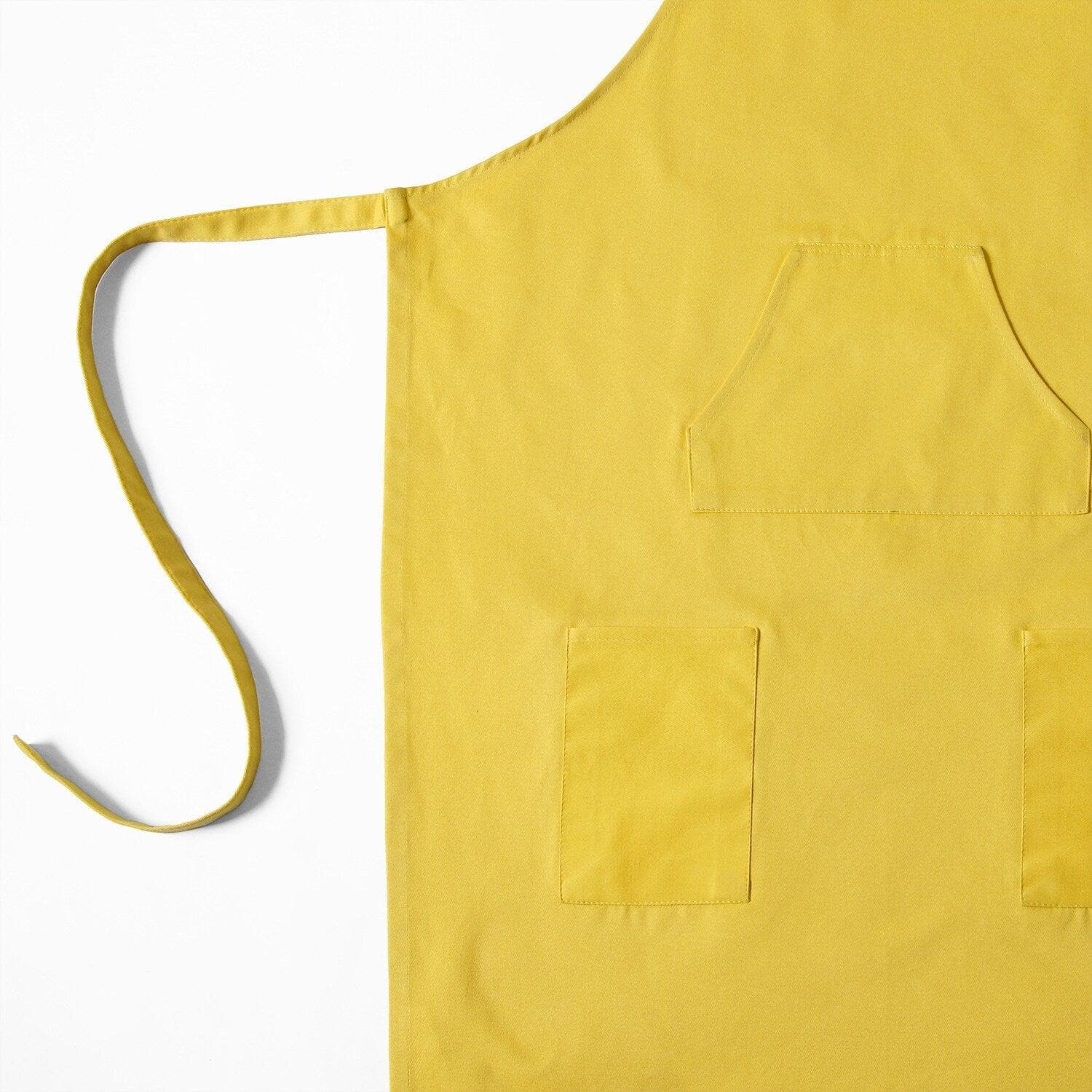 Mustard Yellow Solid Cotton Apron for Cooking, Baking & Grilling - Durable & Stylish Kitchen Apron for Chefs & Home Cooks